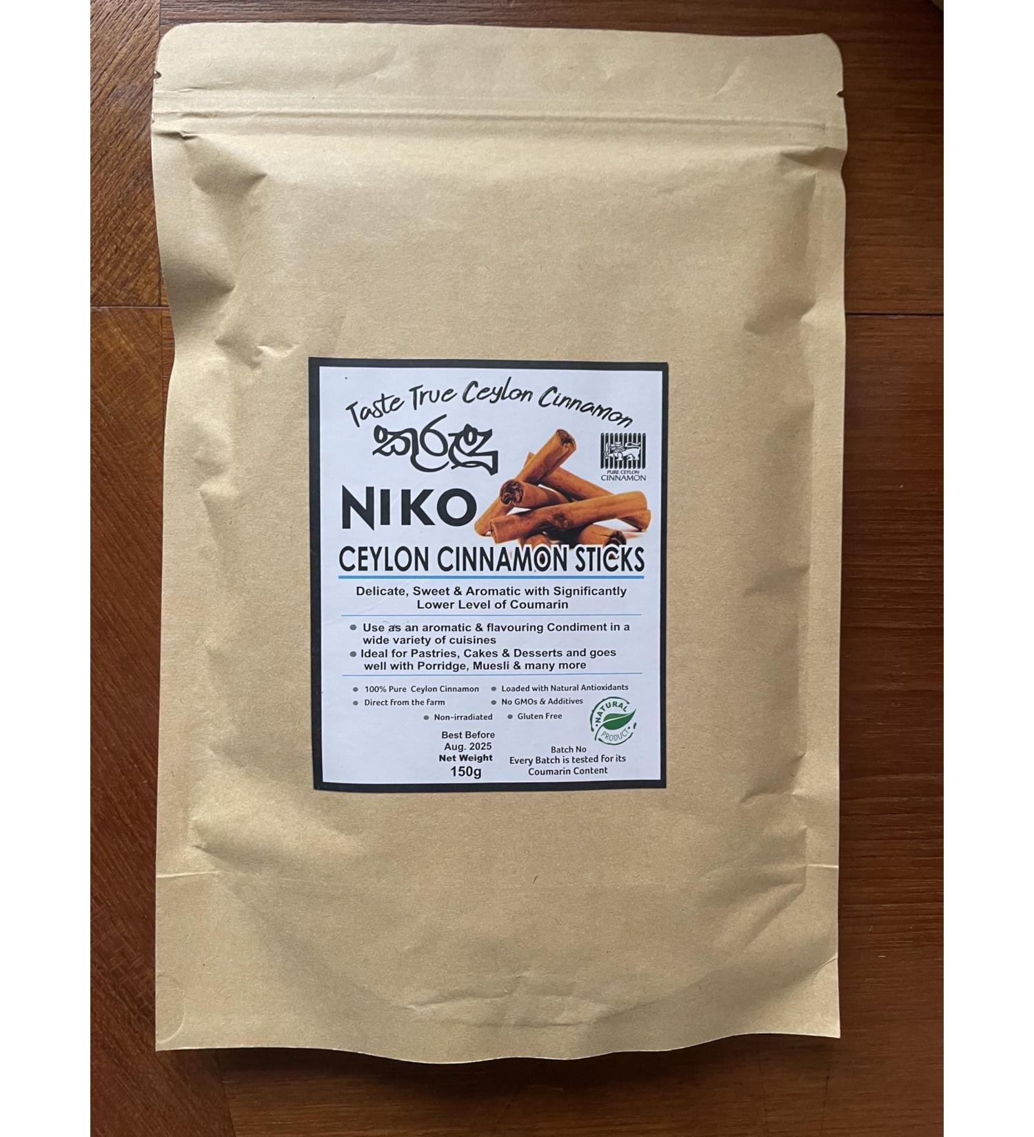 NIKO Ceylon Cinnamon Sticks (150g Resealable Pouch) Mild Sweet & Aromatic/No GMOs & Additives/Direct from Plantation/True Sri Lankan Cinnamon - Buy Online on GoSupps.com
