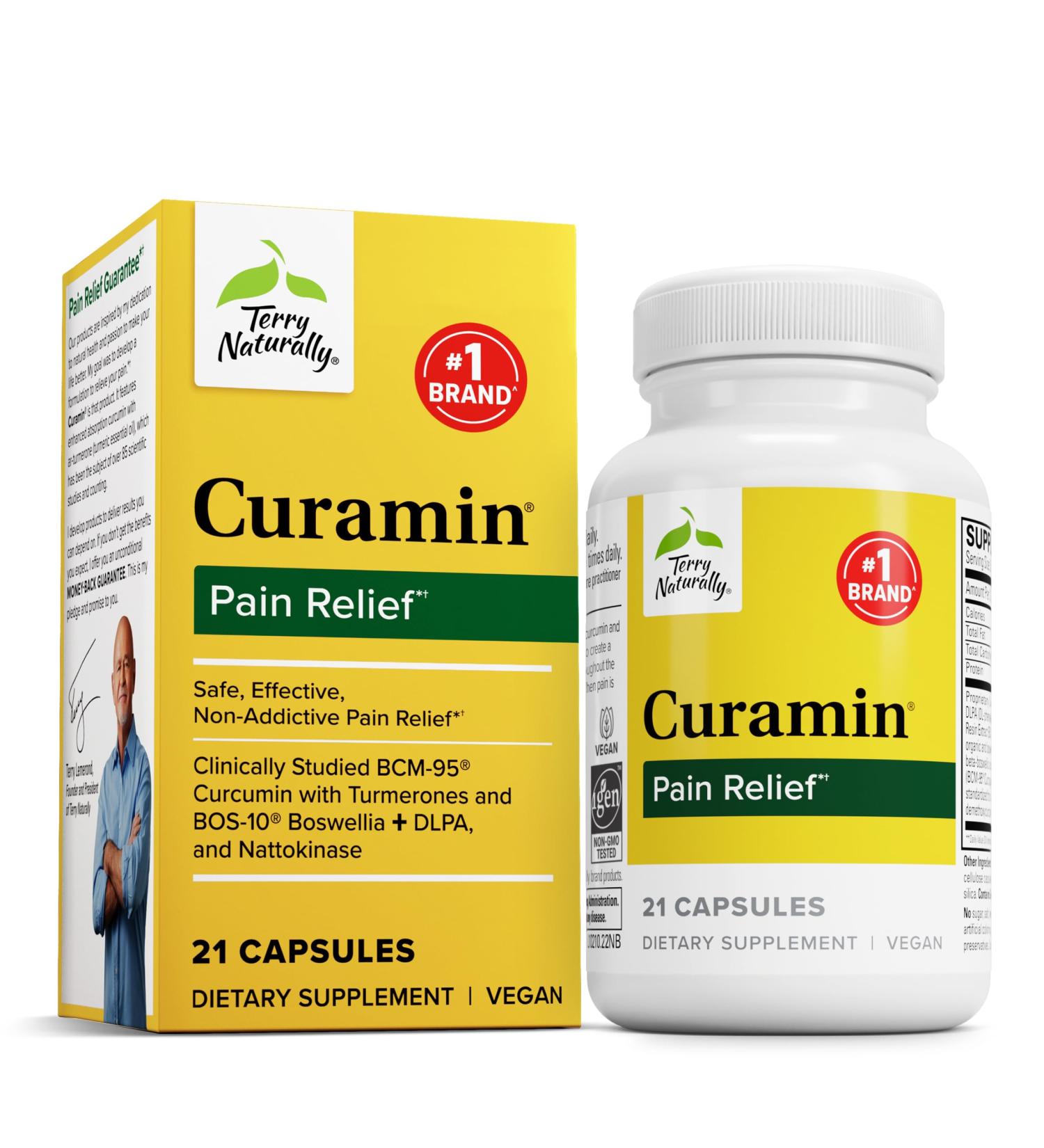Terry Naturally Curamin - Curcumin Supplement for Circulation & Endorphin Support - Support for Occasional Discomfort - Aids Healthy Muscles - 21 Capsules - Buy Online on GoSupps.com