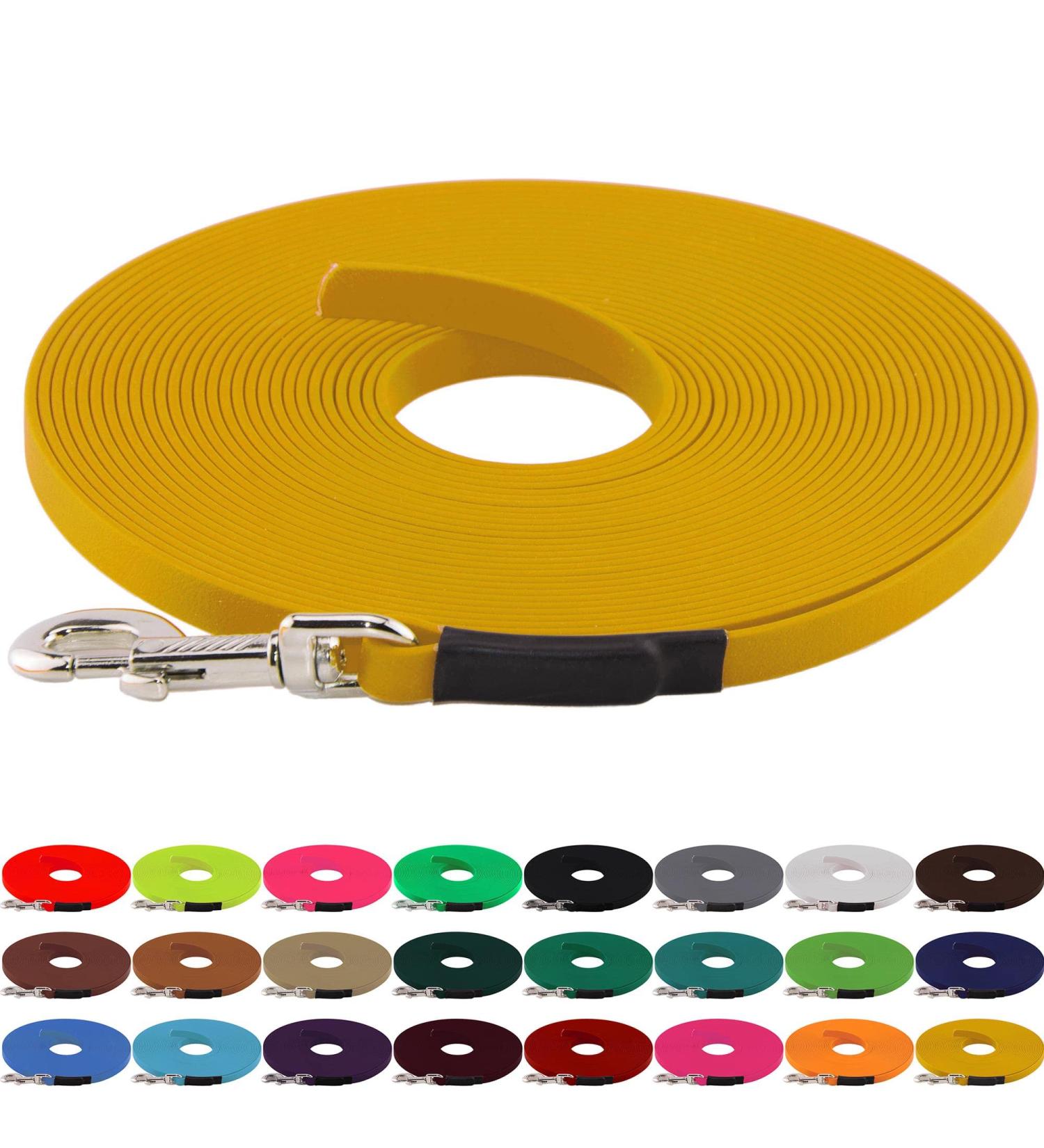 LENNIE BioThane Tracking Leash for Dogs 15-25kg - 1m Long No Hand Loop Durable Yellow Design - Buy Online on GoSupps.com