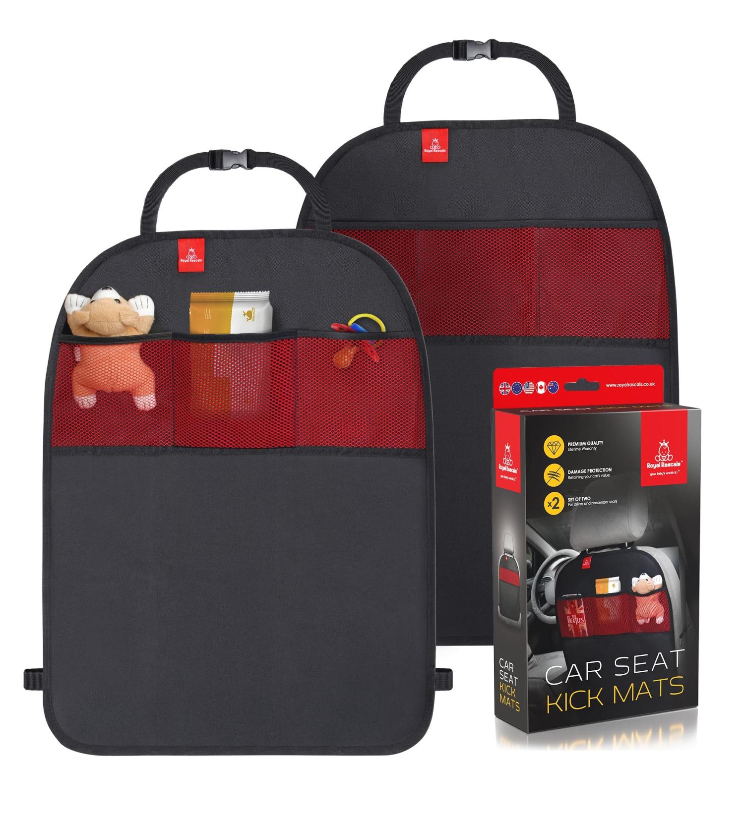 Royal Rascals Car Seat Kick Mat Protector & Kid's Back Seat Organiser - Set of 2 - Waterproof Upholstery Protection & Stain-Resistant Car Organisers - Accessories for Baby & Toddler Car Rides (Black) - Buy Online on GoSupps.com