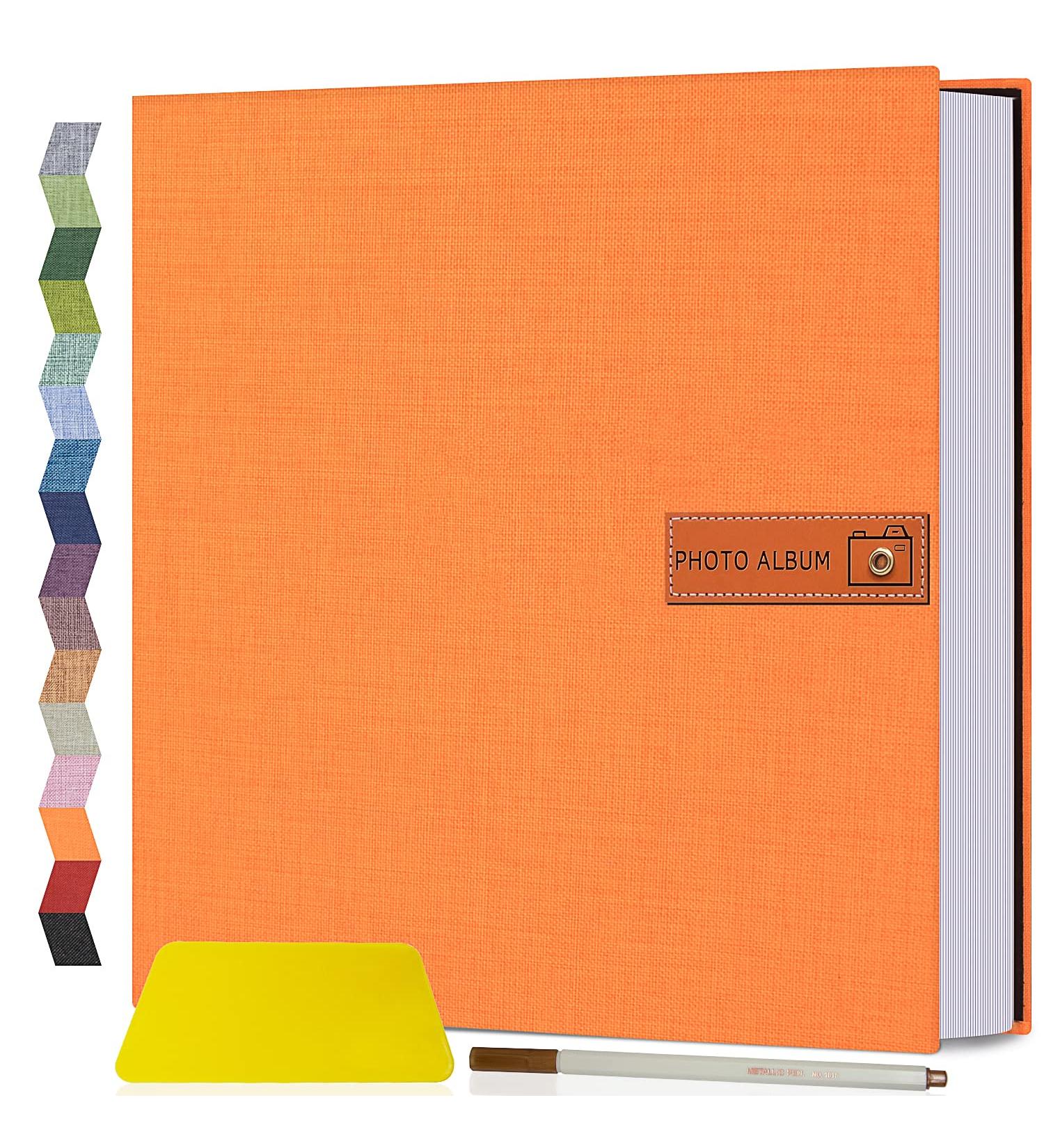 Popotop Large Photo Album Self Adhesive 4x6 5x7 8x10 Scrapbook Album DIY 60 Pages Picture Book Gifts for Mom Family Baby and Wedding with Metal Pen and Plastic Board 13"x12.6"60pages Orange - Buy Online on GoSupps.com