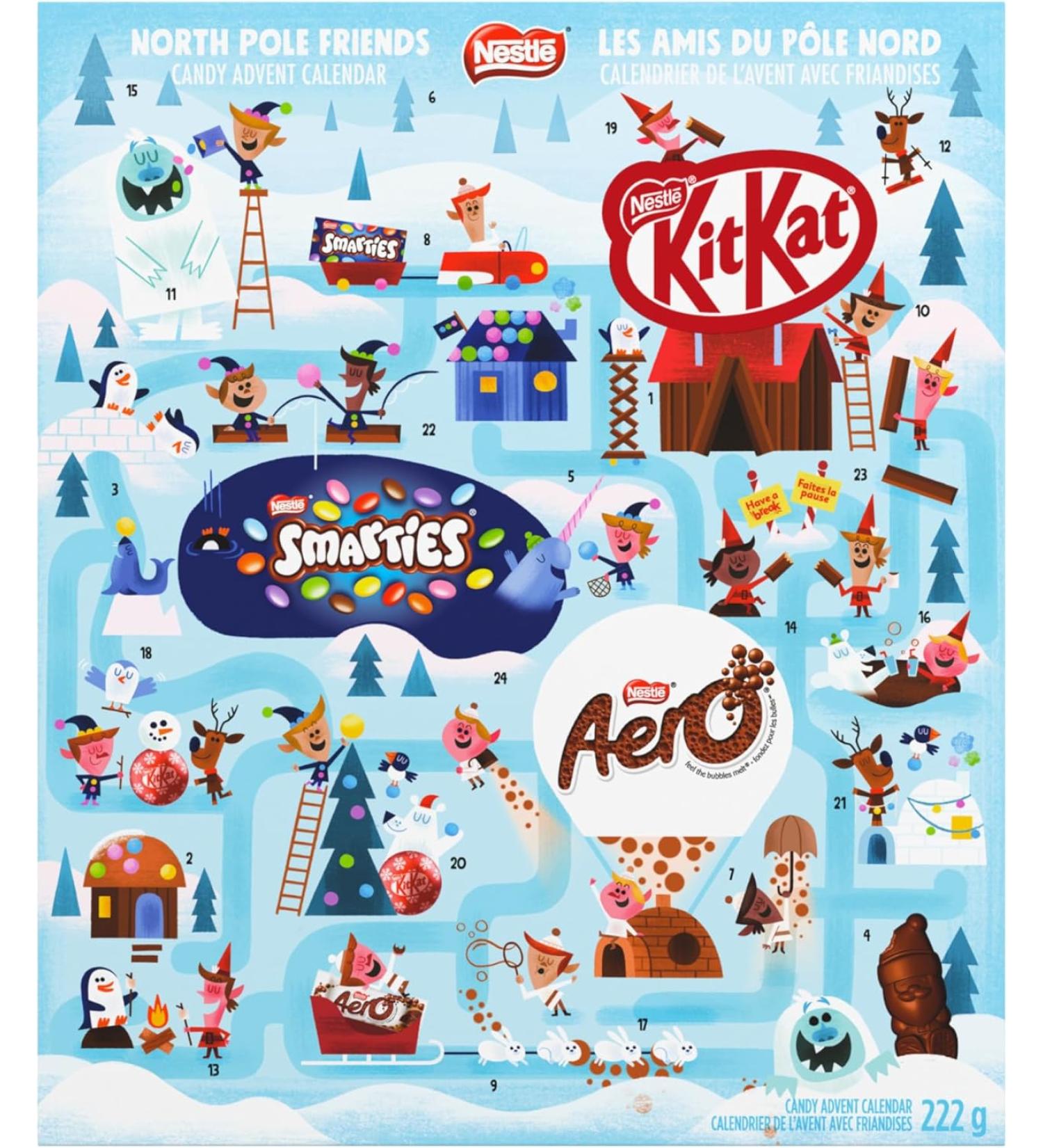 KIT KAT North Pole Friends Advent Calendar Filled With KITKAT Minis SMARTIES Ornaments KITKAT Bubbles AERO Minis & KITKAT Santas Perfect Christmas Chocolate Gift 208 g - Buy Online on GoSupps.com