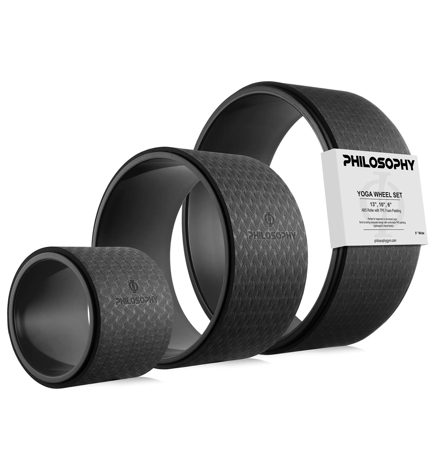 Philosophy Gym 3 Piece Professional Yoga Wheel Roller Set - 13, 10, 6 Inches - Black-Black - Buy Online on GoSupps.com