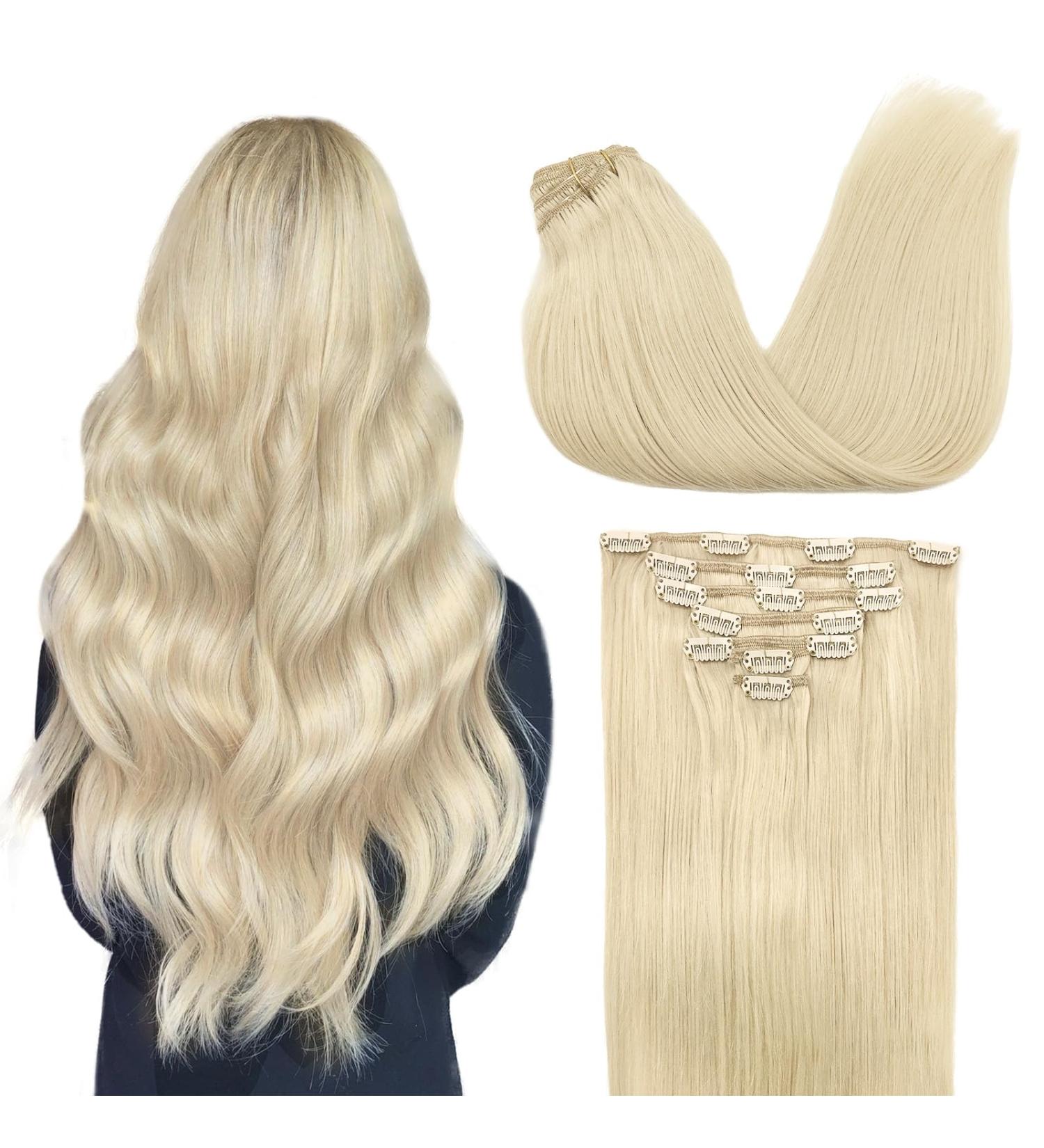 Doores Real Hair Extensions Clip In - Light Platinum Blonde 60cm (24 Inch) - 7 Pieces 120g Remy Natural Hair - Buy Online on GoSupps.com
