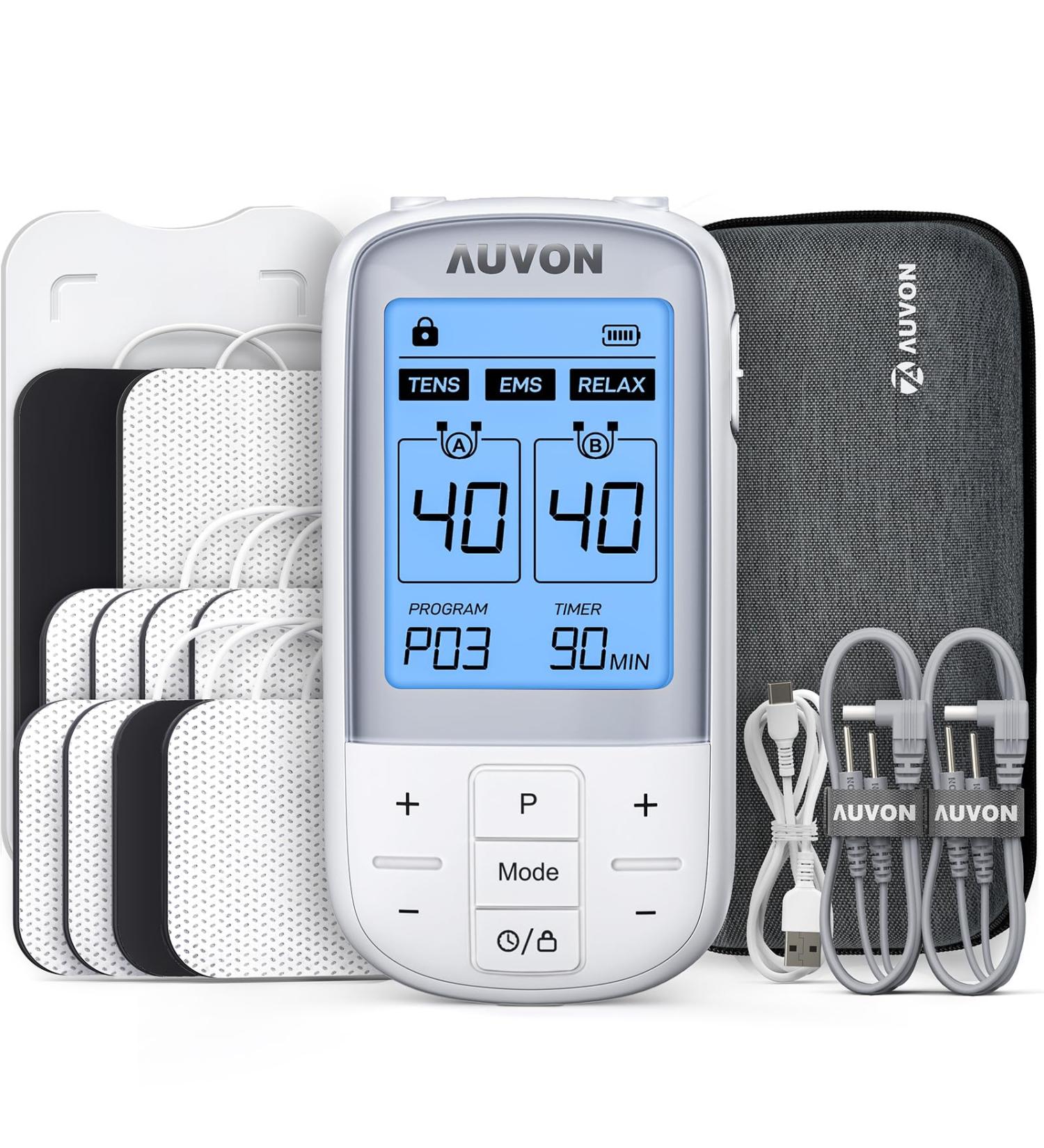AUVON 3-in-1 TENS Machine for Pain Relief with 32 Modes & 40 Intensities Dual Channel TENS Unit Muscle Stimulator & EMS Relax Machine with EVA Travel Case 10 Pcs TENS Unit Electrodes Pads - Buy Online on GoSupps.com