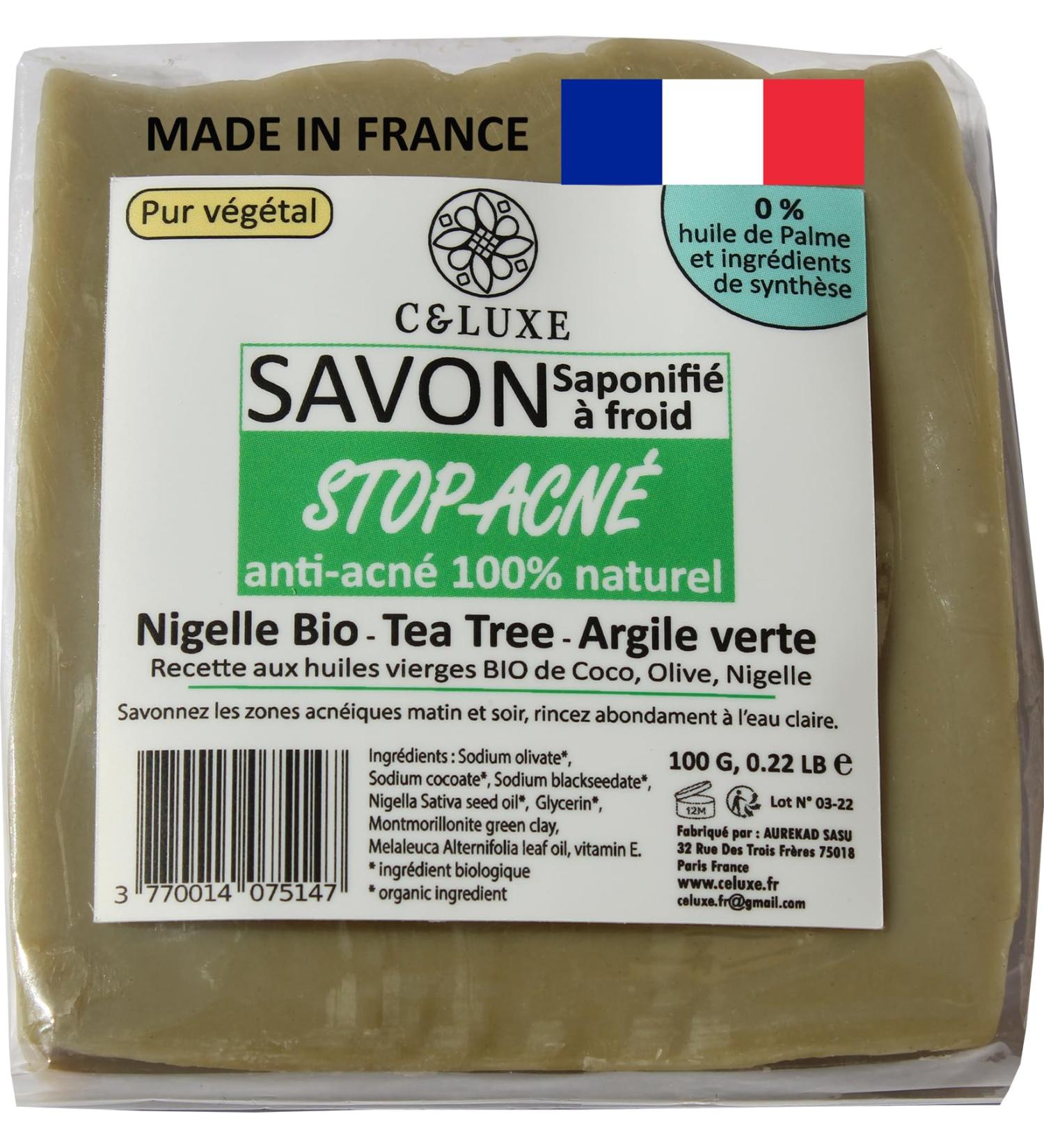 Anti-acne soap Nigella bio Tea Tree Green clay 100% natural cold saponified: oily and acne-prone skin antibacterial antifungal: Body Face. (lot of 1 unit: 100 Gr) - Buy Online on GoSupps.com