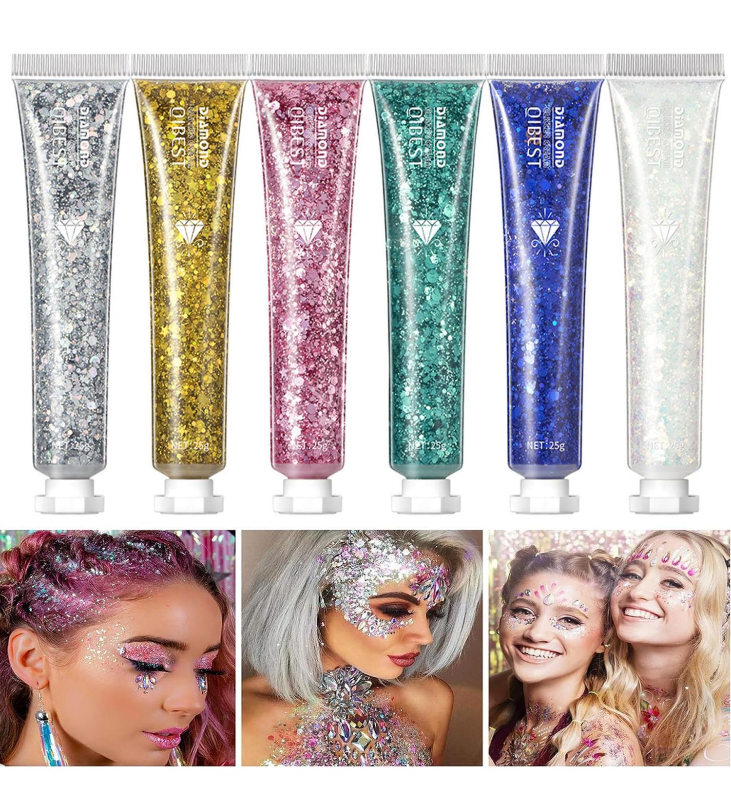 Holzsammlung 6 Color Body & Face Glitter Gel Set - Mermaid Sequins - Holographic Chunky Glitter - Festival Makeup Kit (A) - Buy Online on GoSupps.com