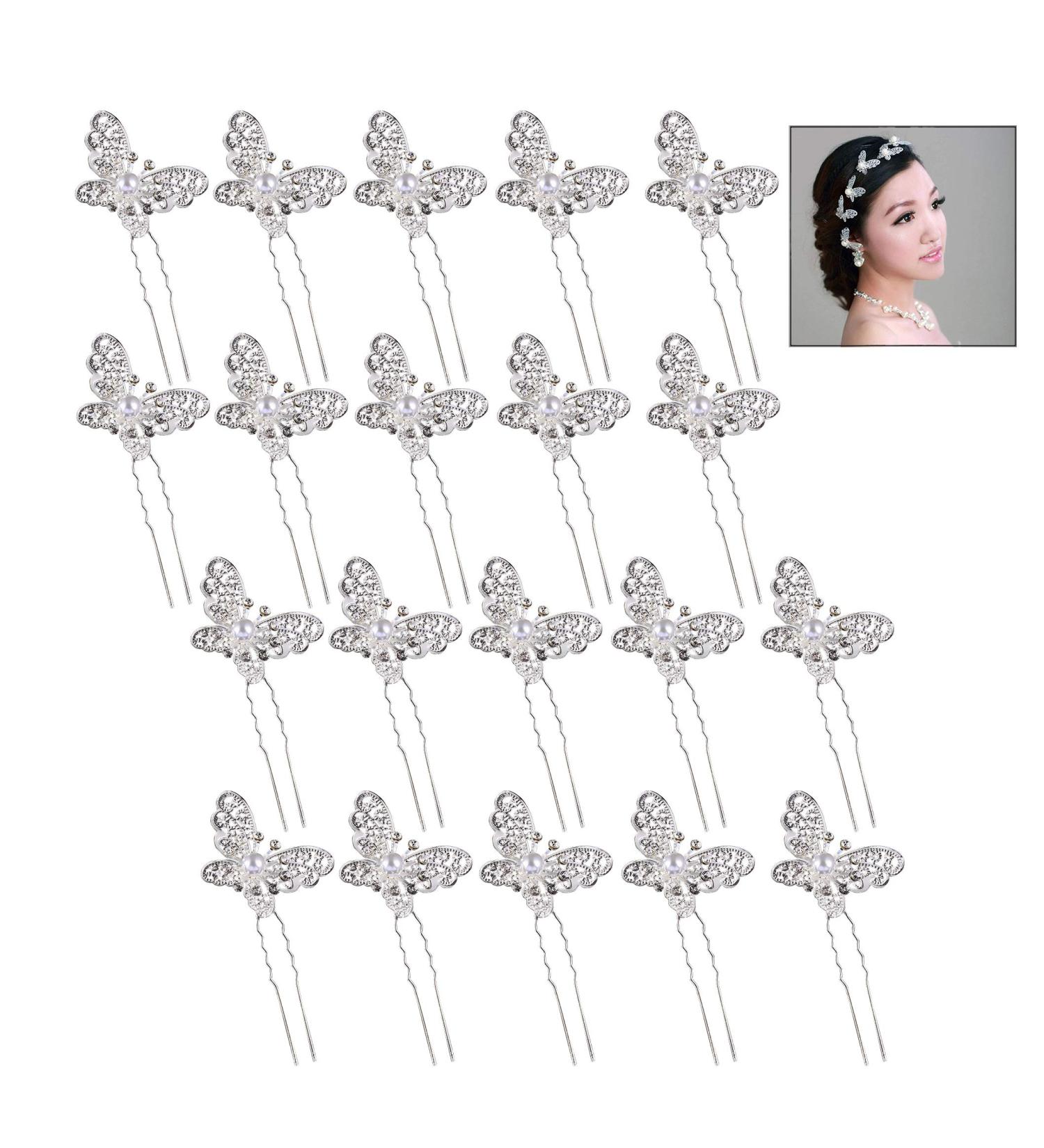 XLKJ 20-Piece Wedding Hair Needles Set - Pearl Butterfly Bride Hair Jewelry & Rhinestone U-Shaped Hair Accessories for Stunning Bridal Hairstyles - Buy Online on GoSupps.com
