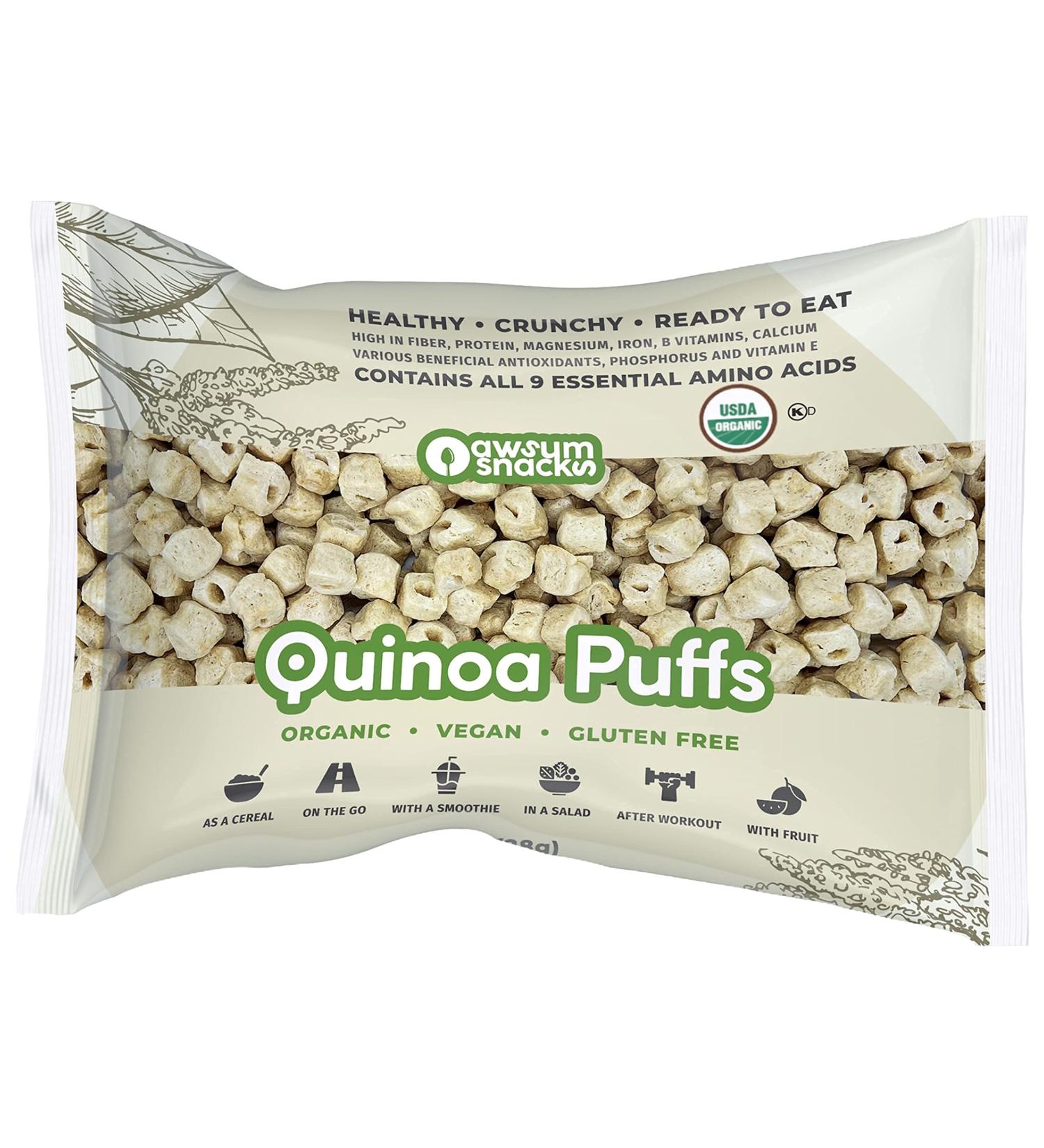 Awsum Snacks Organic Quinoa Puffs 1oz (12 bags) - High Protein, Vegan & Gluten Free - Diabetic-Friendly & Keto-Friendly - Buy Online on GoSupps.com