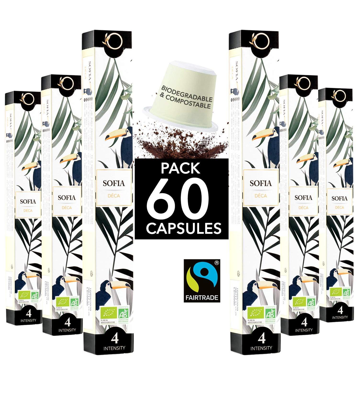 ORIGEENS Nespresso Compatible Capsules | Organic Fairtrade Arabica Coffee Decaffeinated without solvent SOFIA | 60 Biodegradable Compostable Capsules | Artisanal Roasting - Buy Online on GoSupps.com