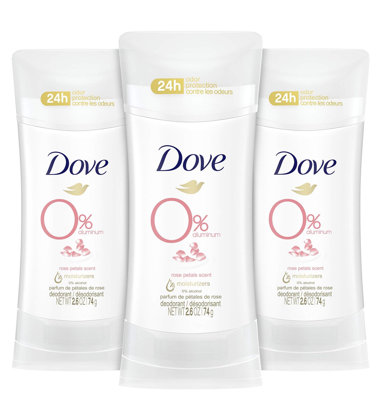 Dove 0% Aluminum Free Deodorant for Women - 24-Hour Rose Petals Protection, 3 Pack (2.6 oz Each) - Buy Online on GoSupps.com