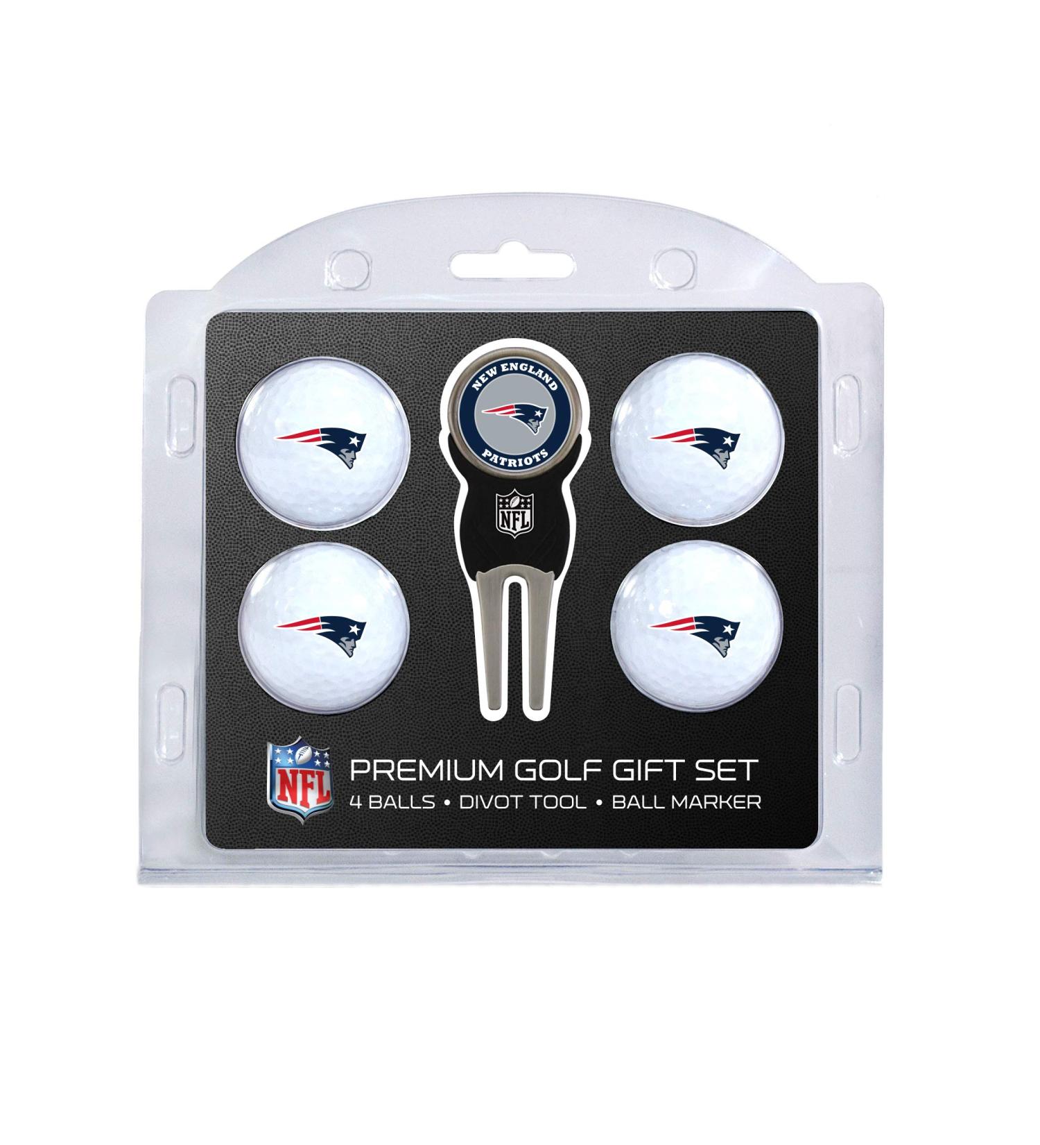 Team Golf NFL Regulation Size Golf Balls (4 Count) & Divot Tool with Removable Double-Sided Magnetic Marker New England Patriots Unity Sizes.