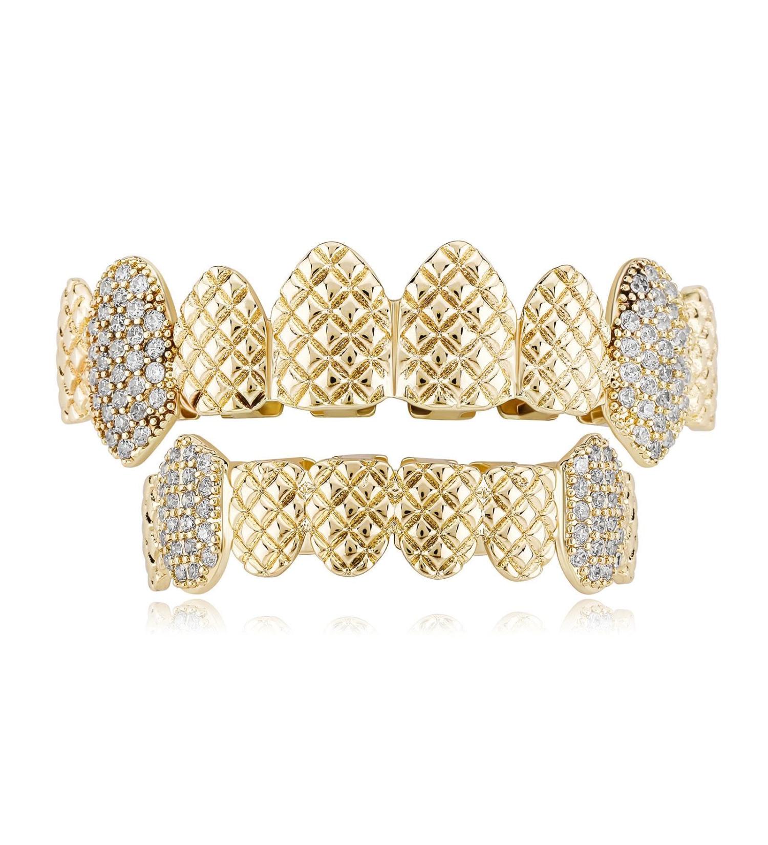 Hip Hop Teeth Grillz Embossed Glossy Tusk with Iced Out Zircon Halloween Cosplay Party Tooth Rapper Gift for Women Men Gold - Buy Online on GoSupps.com