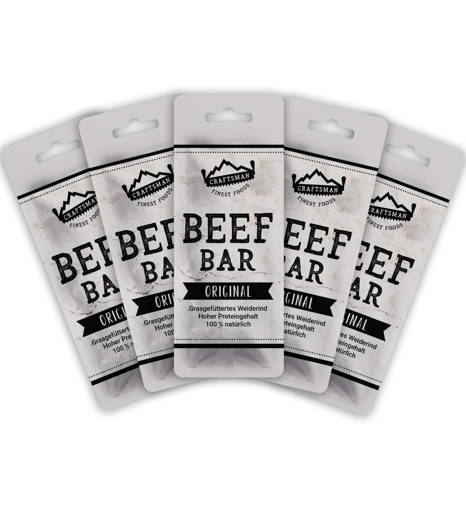 Craftsman Beef Bar Original - 100% Natural High Protein Meat Snack | 5 x 28g | Gluten-Free No Added Sugar Jerky Riegel Set - Buy Online on GoSupps.com