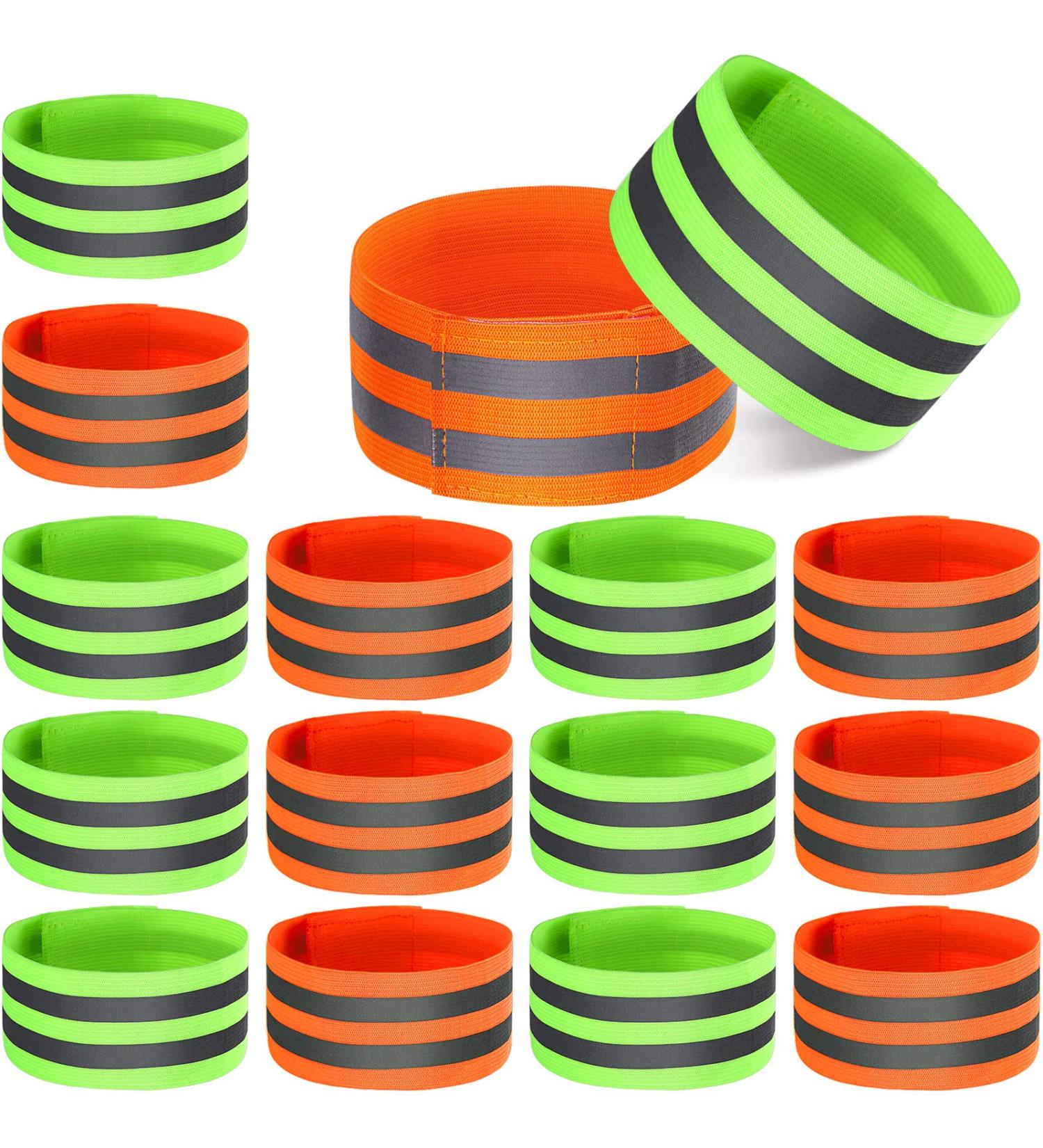 16-Piece High Visibility Reflective Bands for Wrist, Arm, Ankle & Leg - Safety Gear for Night Walking, Cycling & Running - Green & Orange - Buy Online on GoSupps.com