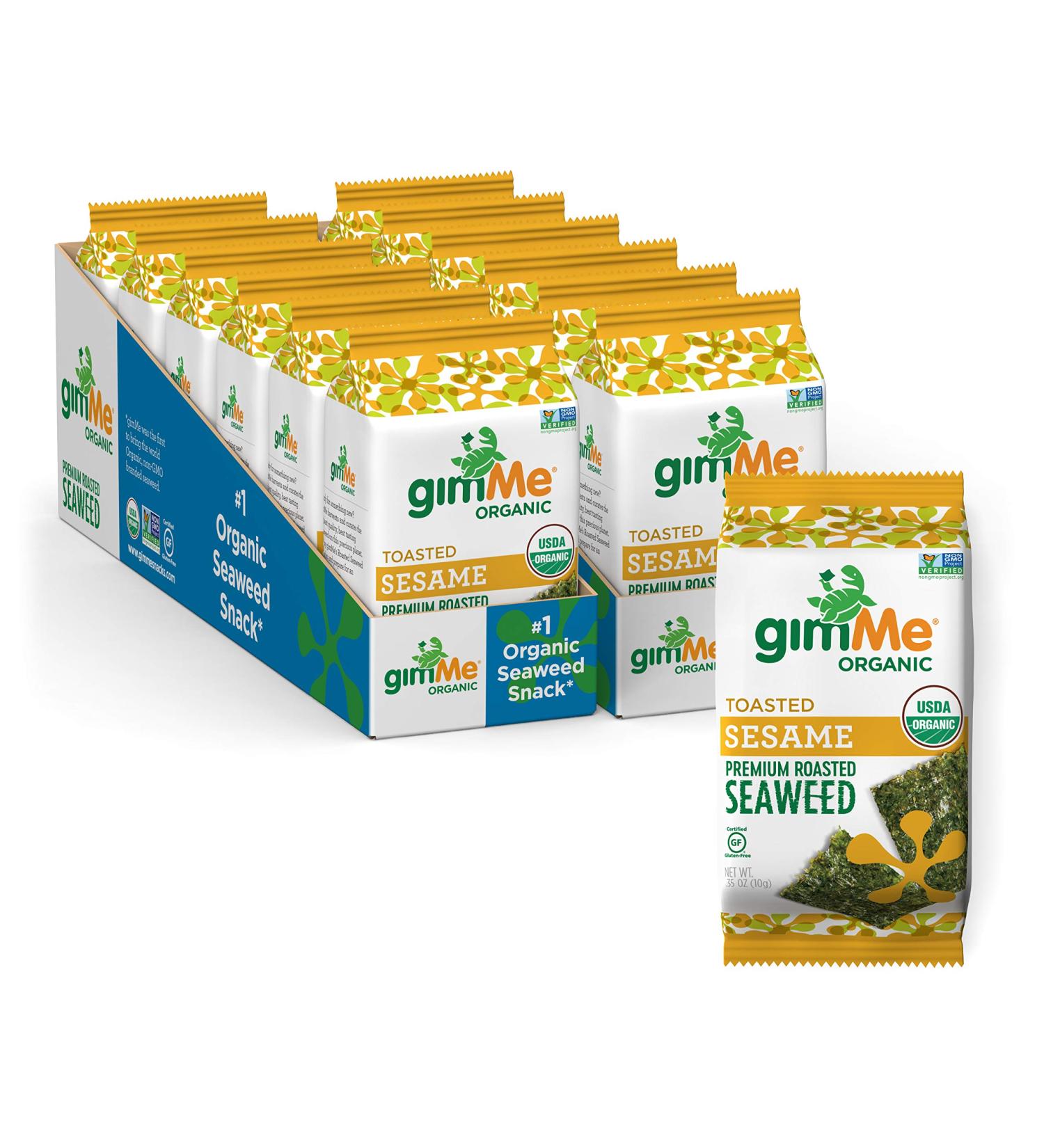 gimMe Organic Toasted Sesame Seaweed Sheets - 12 Count - Keto, Vegan, Gluten-Free Snack - High in Iodine & Omega 3's - Buy Online on GoSupps.com