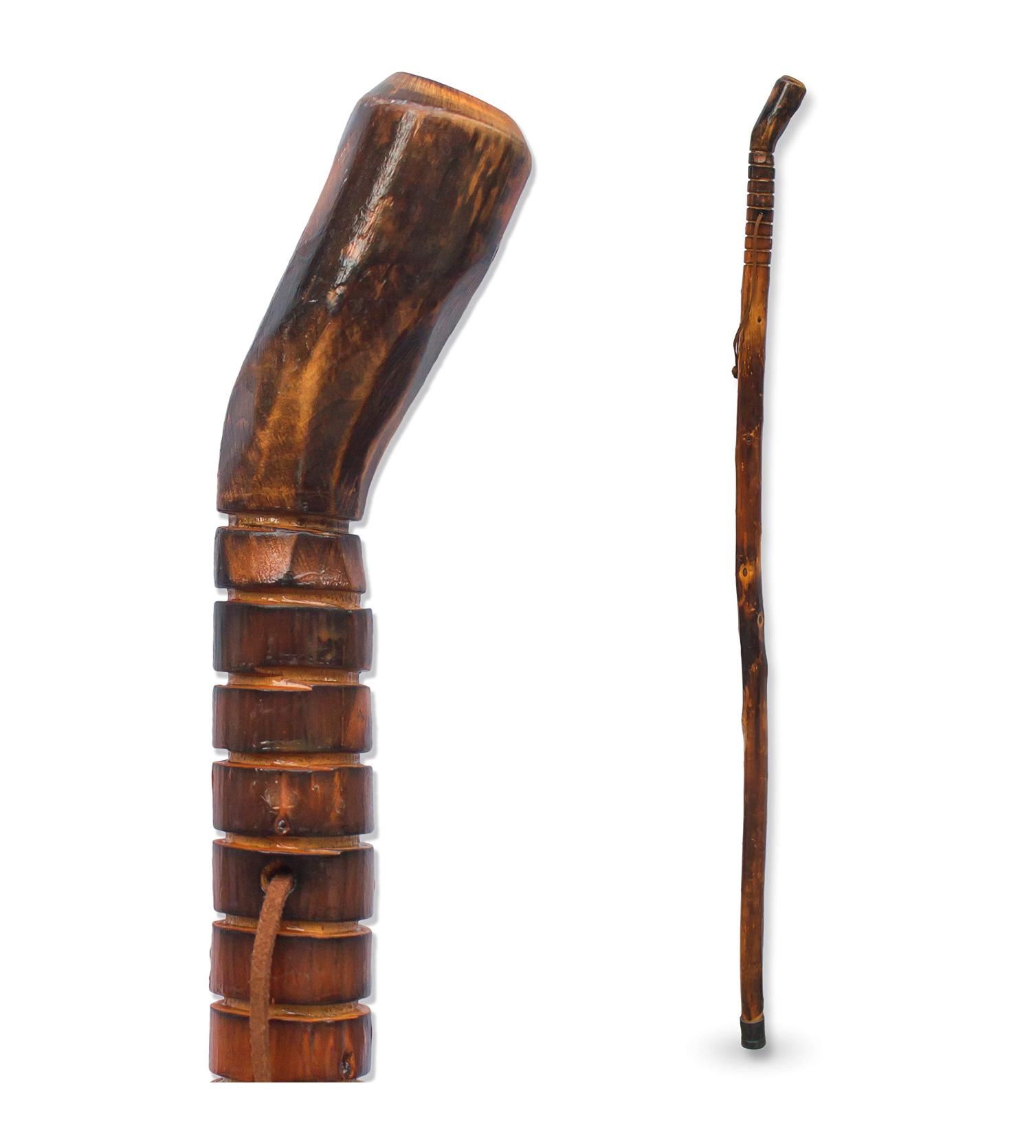 RMS Natural Wood Walking Stick - 55 Inch Handcrafted Wooden Hiking Stick with Grooved Handle for Men and Women with Limited Mobility - Buy Online on GoSupps.com