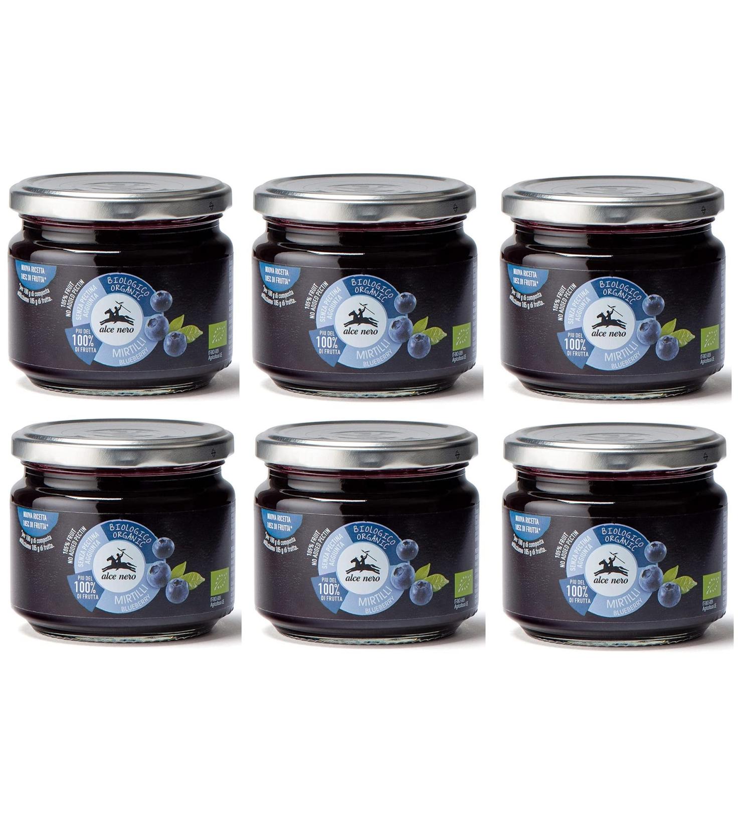 Alce Nero Organic Blueberry Compote with Organic Blueberries 270 g Pack of 6