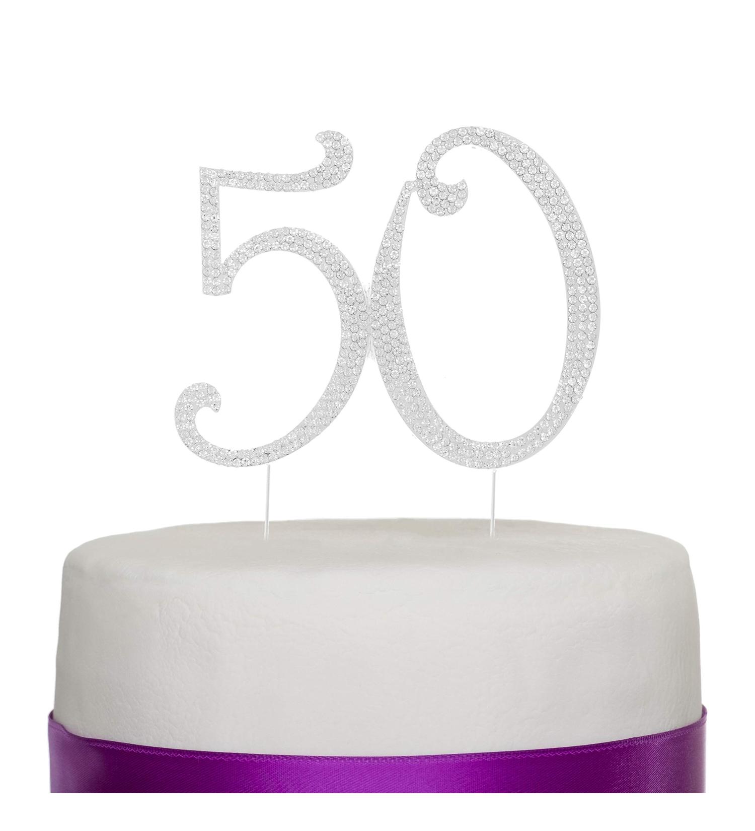 50 Cake Topper for 50th Birthday or Anniversary - Rhinestone Metal Party Decoration (Silver) - Buy Online on GoSupps.com