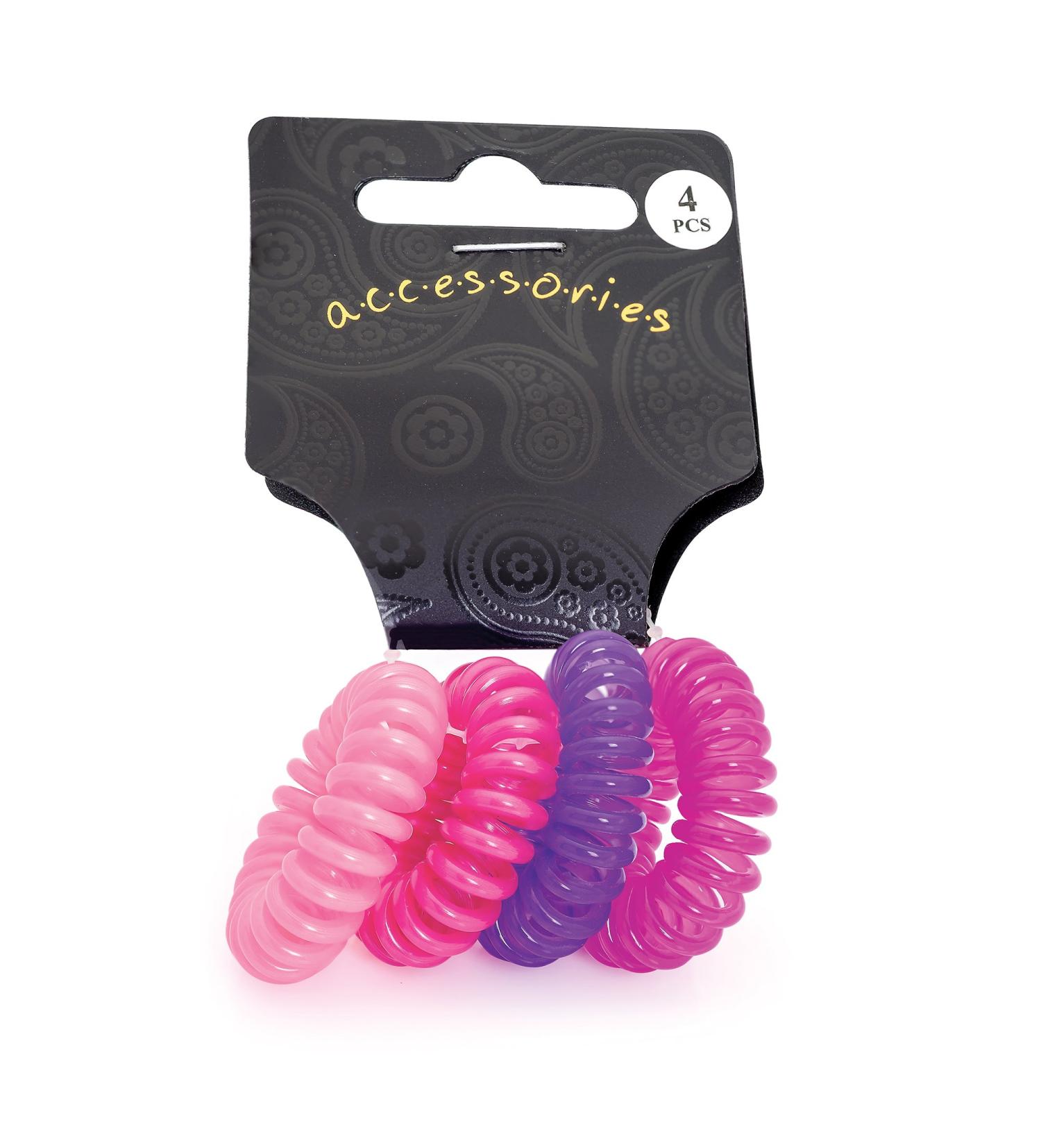 Set of 4 mini spiral hair ties telephone cord hair ties pink/purple tones