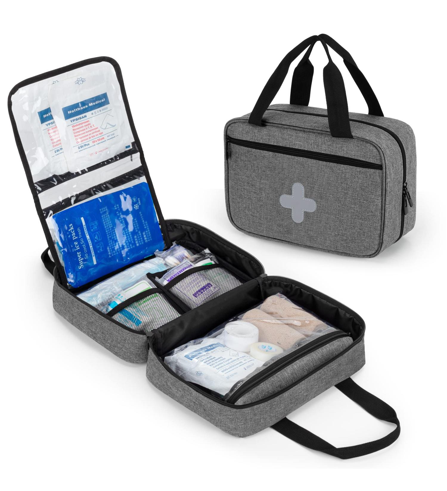 CURMIO Small First Aid Bag Empty Emergency Trauma Kit Organizer for Hiking Camping Car Travel Home Outdoor Gray BAG ONLY