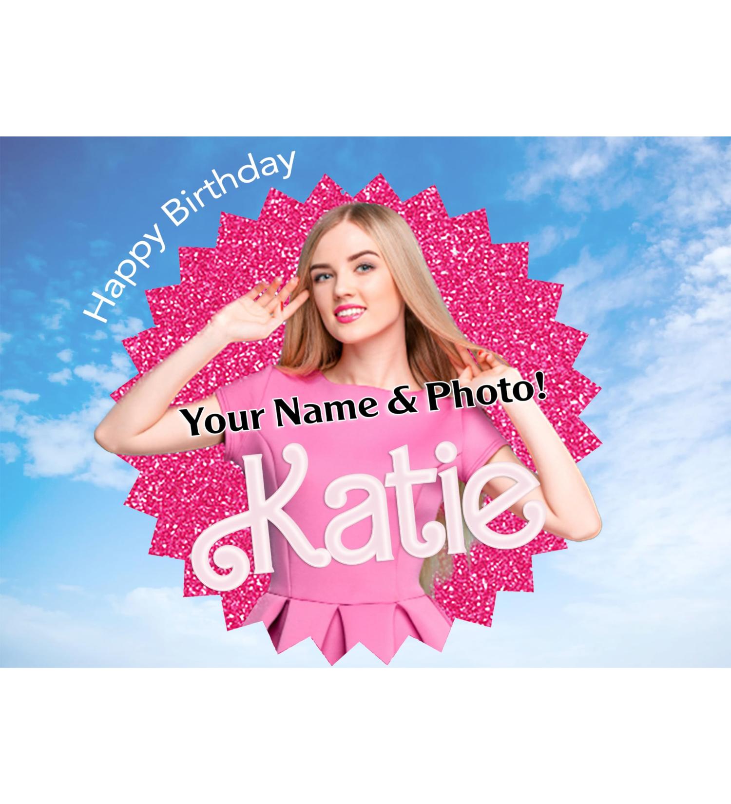 Barbie style Personalised Rectangle Edible Icing Cake Topper Up to 11" x 8"