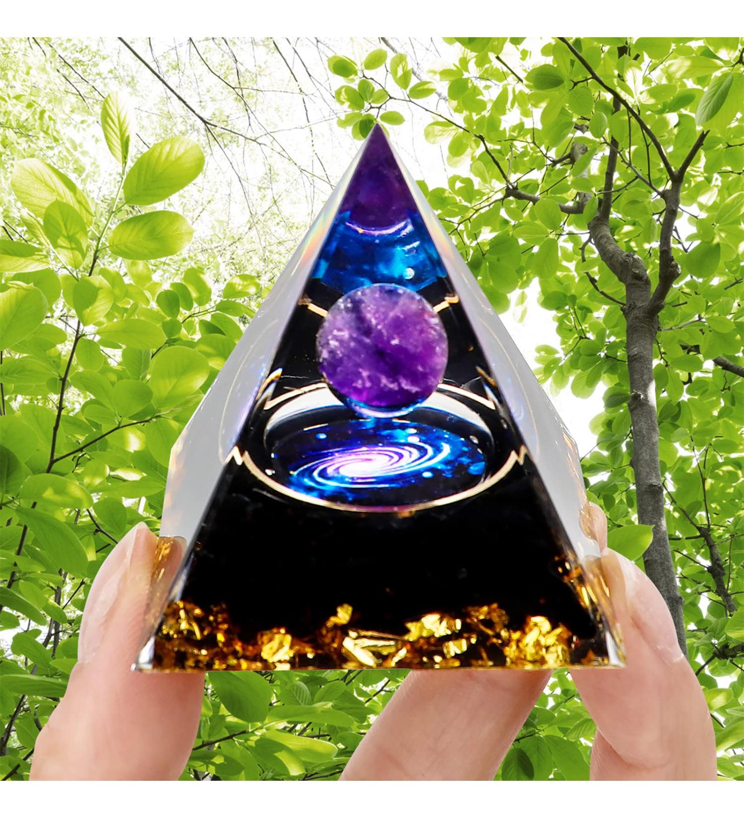MXiiXM Orgone Pyramid: Handmade Amethyst & Obsidian Healing Crystal - Attract Wealth and Positive Energy - Buy Online on GoSupps.com
