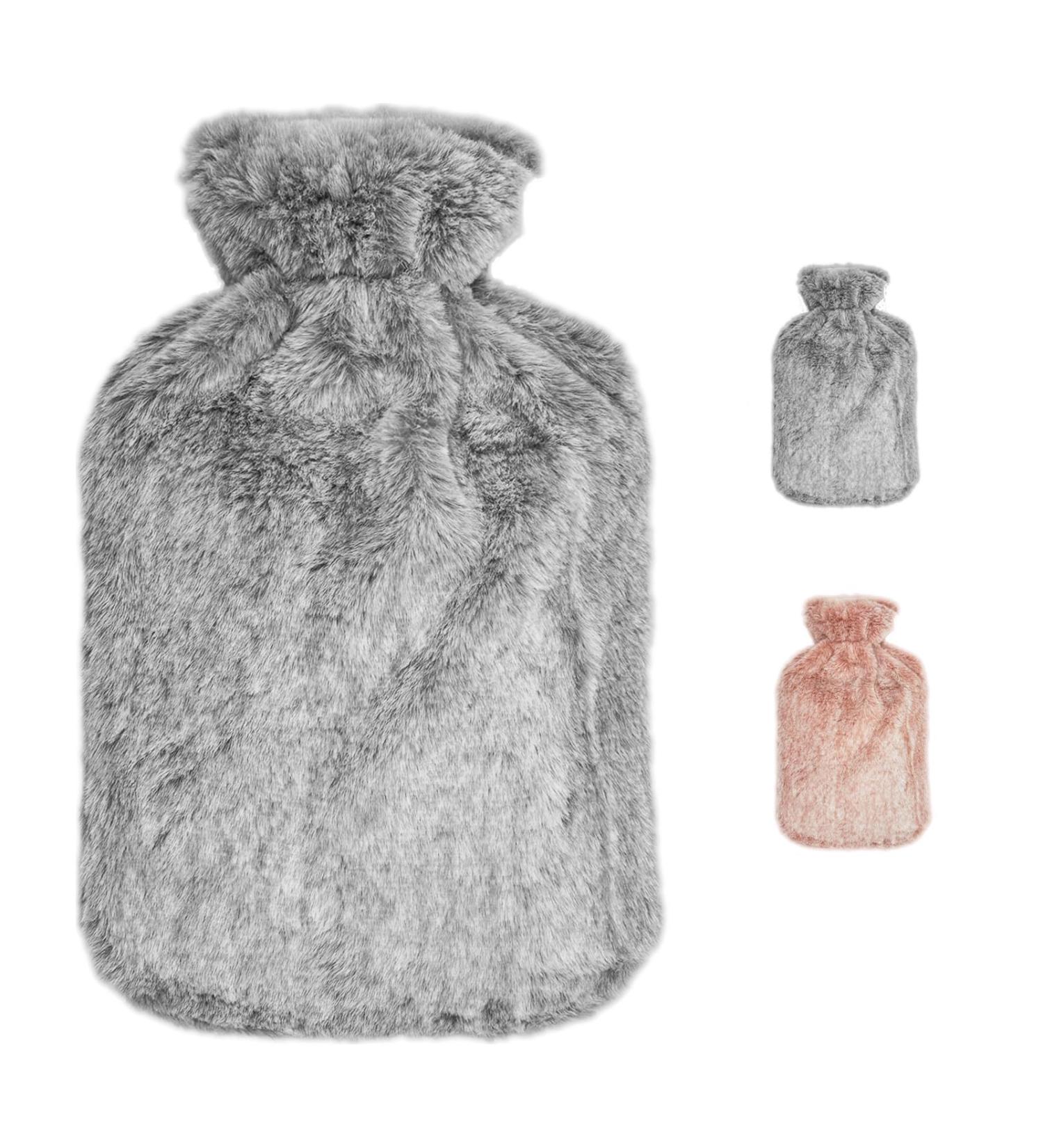 Alles Gute Hot Water Bottle with Soft Fluffy Cover - 2.0L PVC Hot Water Bag for Pain Relief - Grey - Buy Online on GoSupps.com