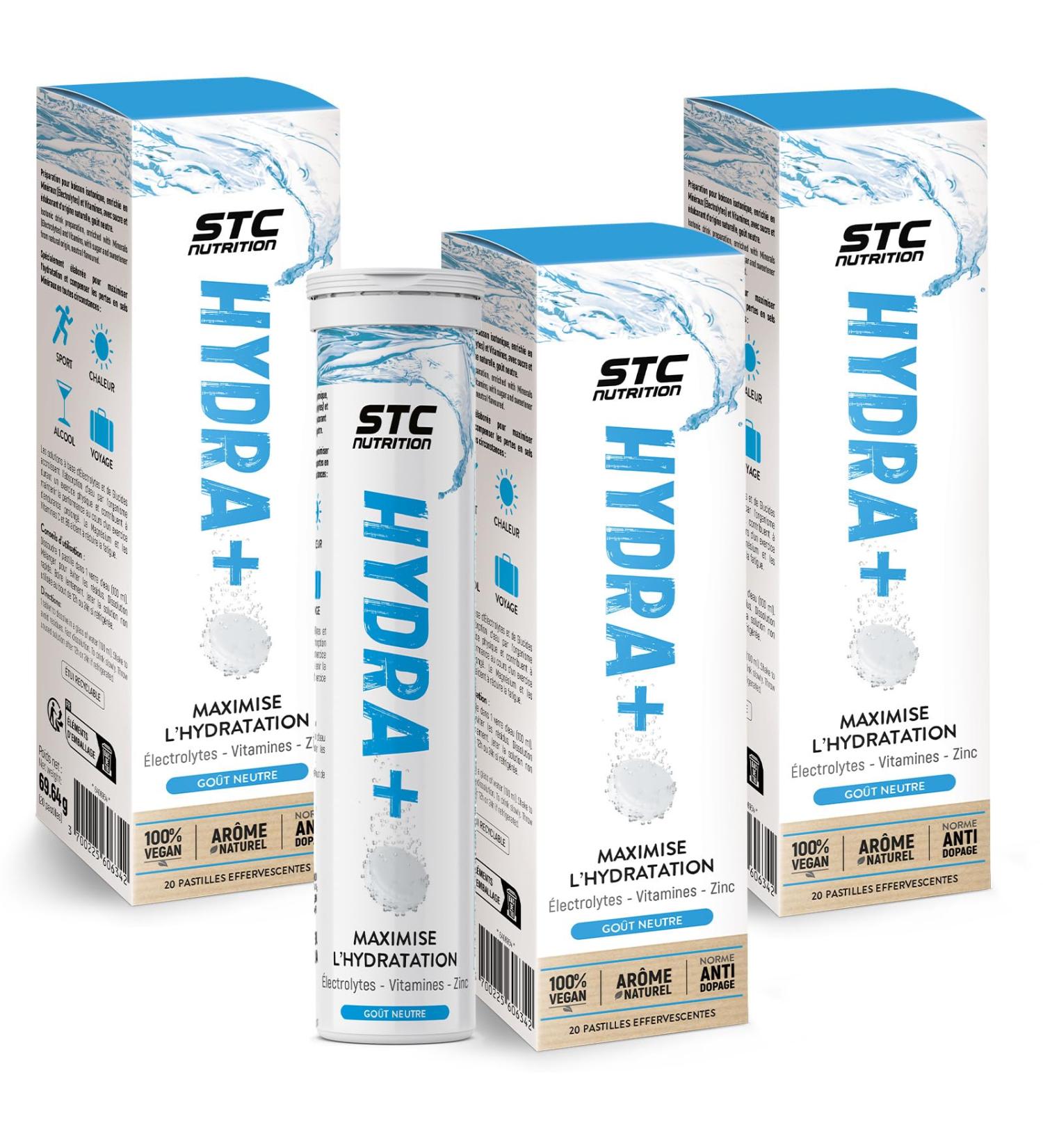 STC NUTRITION - Hydra+ - Pr paration pour boisson isotonique base d' lectrolytes Vitamines sucre et dulcorant naturels - Optimise l'hydratation - Neutre - Lot de 3