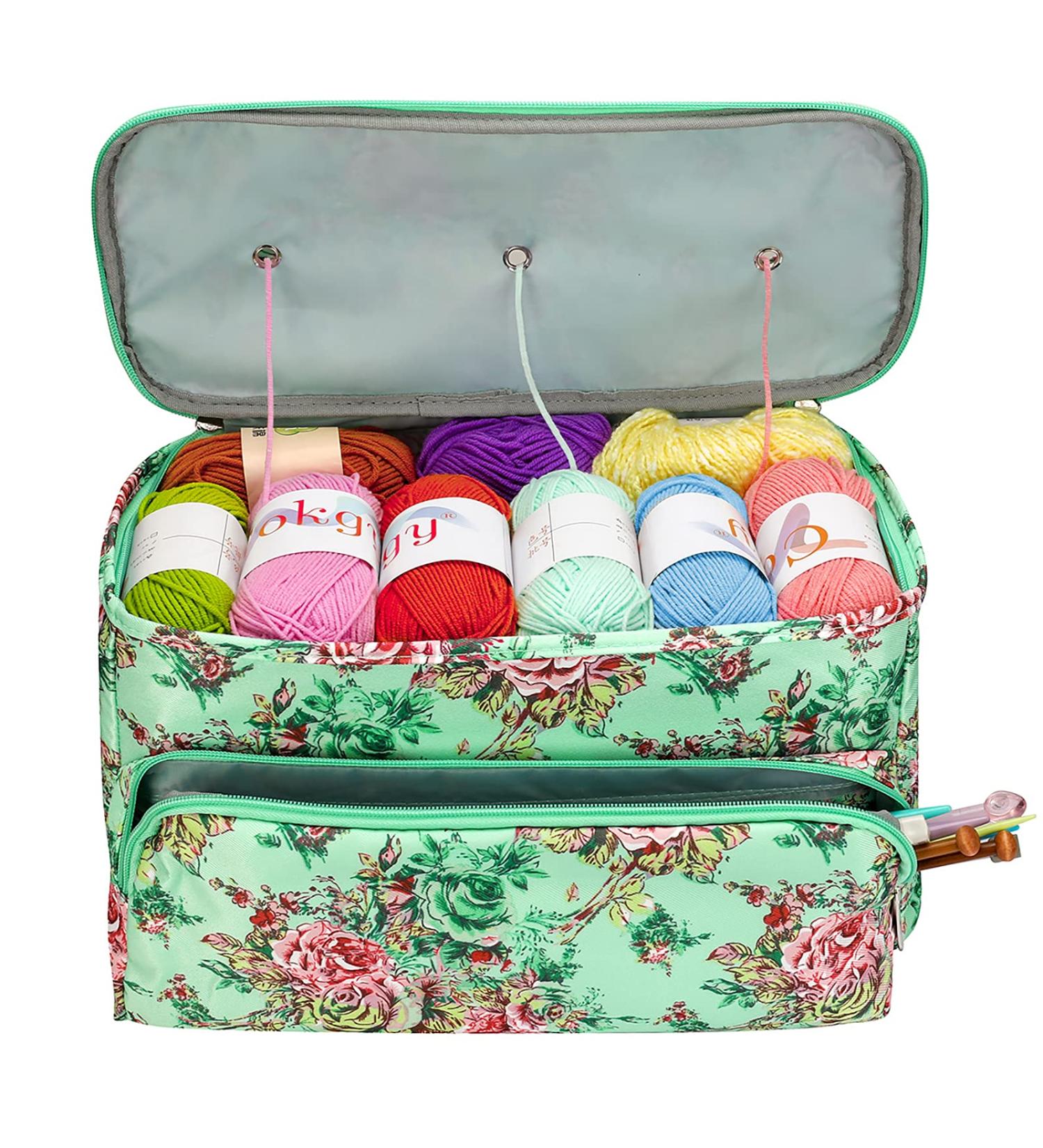 LOOEN Green Knitting Bag - Yarn Storage Organizer with Zipper Closure and Pocket - Perfect for Knitting Needles, Crochet Hooks, and Project Accessories - Portable Tote Bag Holder Case - Buy Online on GoSupps.com