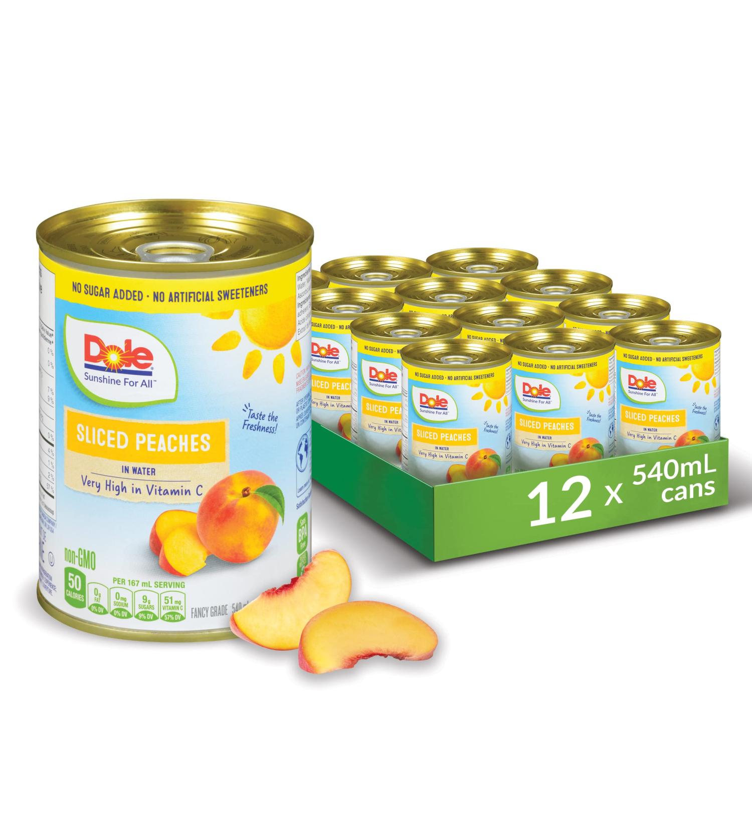 Dole Canned Fruit Sliced Peaches in Water Non-GMO No Sugar Added & No Artificial Sweeteners 540 ml 12 Count Sliced Peaches 540ml - Buy Online on GoSupps.com