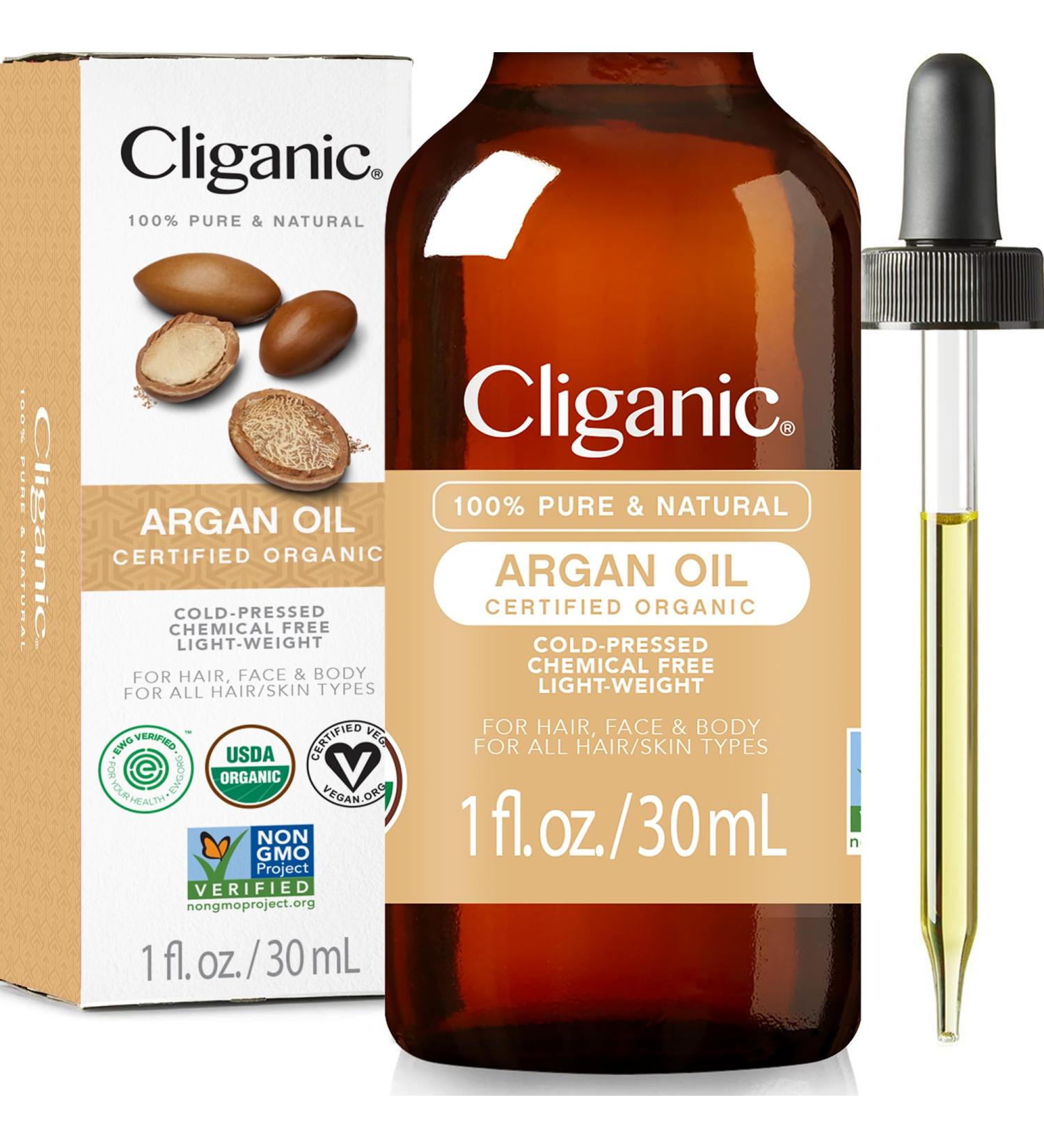 Cliganic Organic Argan Oil for Hair Face & Skin (1oz) - 100% Pure Cold Pressed - Buy Online on GoSupps.com