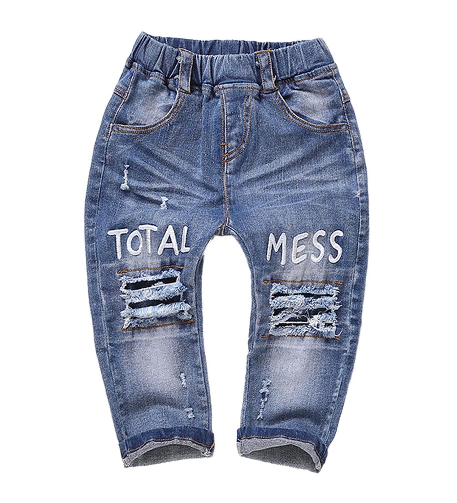 KIDSCOOL SPACE Baby Ripped Jean Toddler Elastic Waist Distressed Denim Pants 12-18 Months Blue-1926 - Buy Online on GoSupps.com