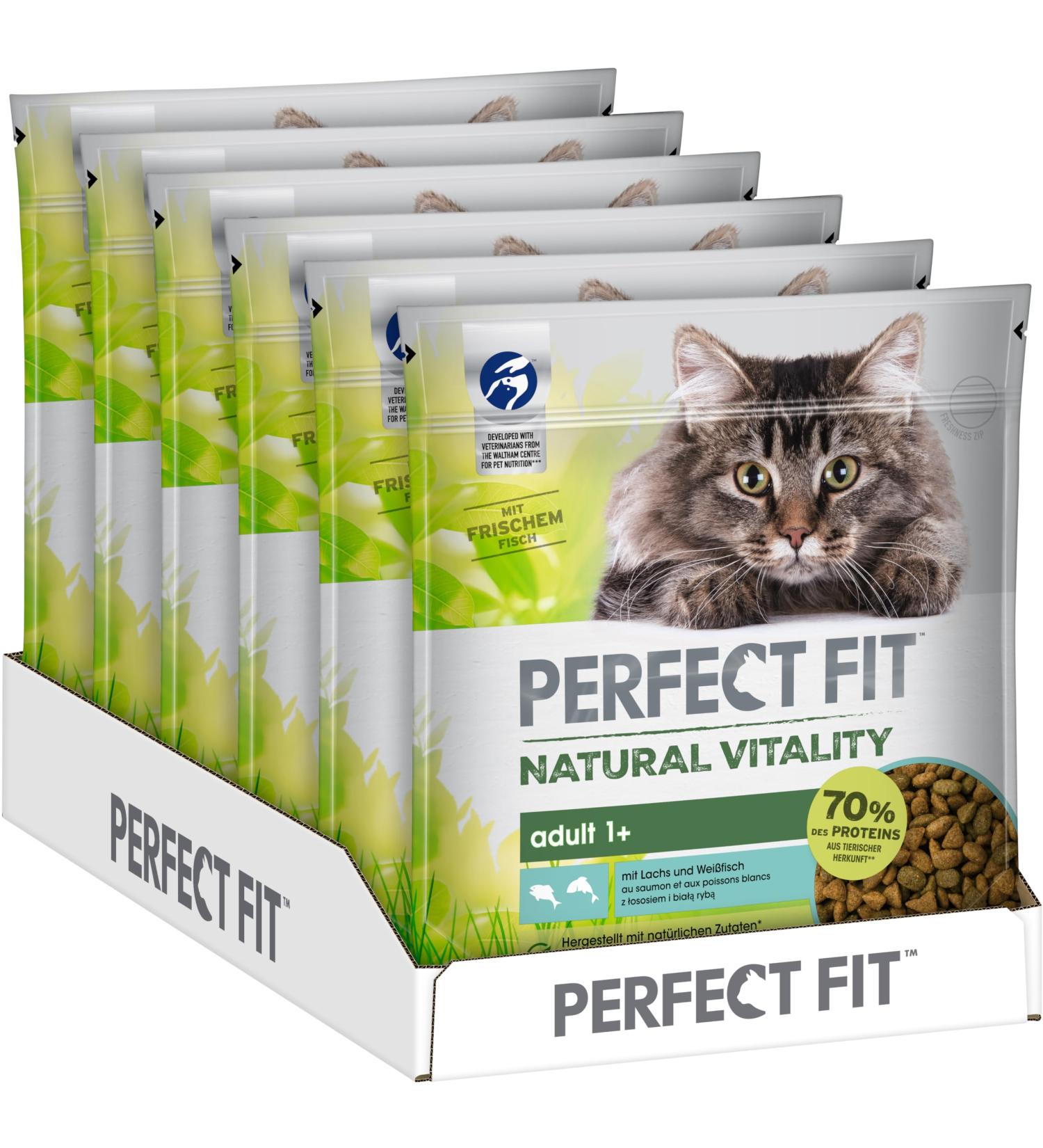 Buy PERFECT FIT Natural Vitality Cat Food - Salmon & Whitefish Dry Food for Adults 1+ 6 x 650g - Healthy Nutrition for Your Cat - Buy Online on GoSupps.com