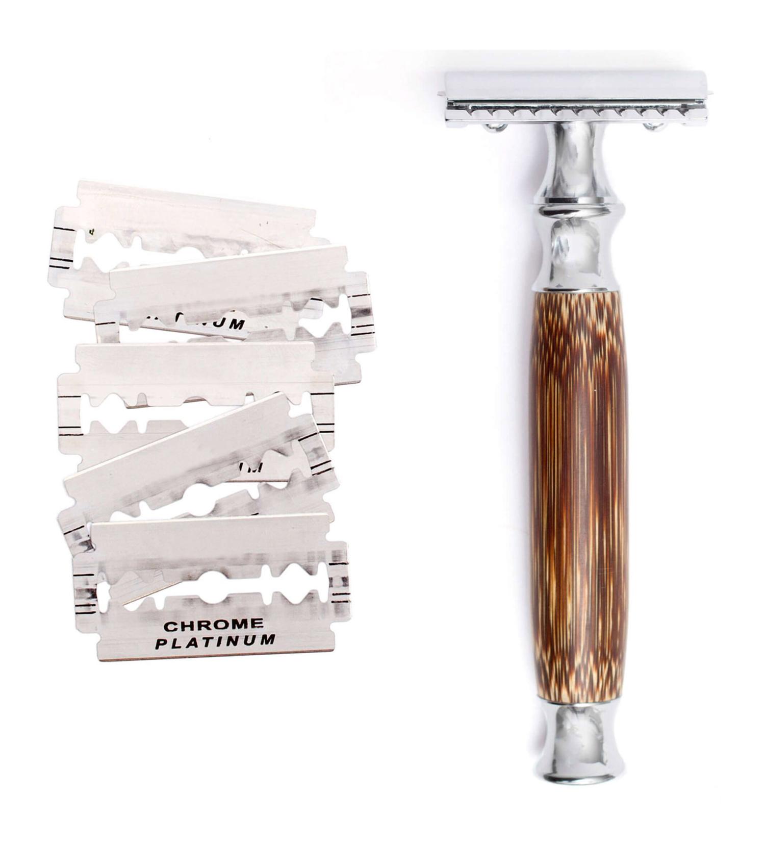 Wowe Double Edge Safety Razor with Bamboo Handle - 1 Razor & 5 Blades for Eco-Friendly Shaving - Buy Online on GoSupps.com