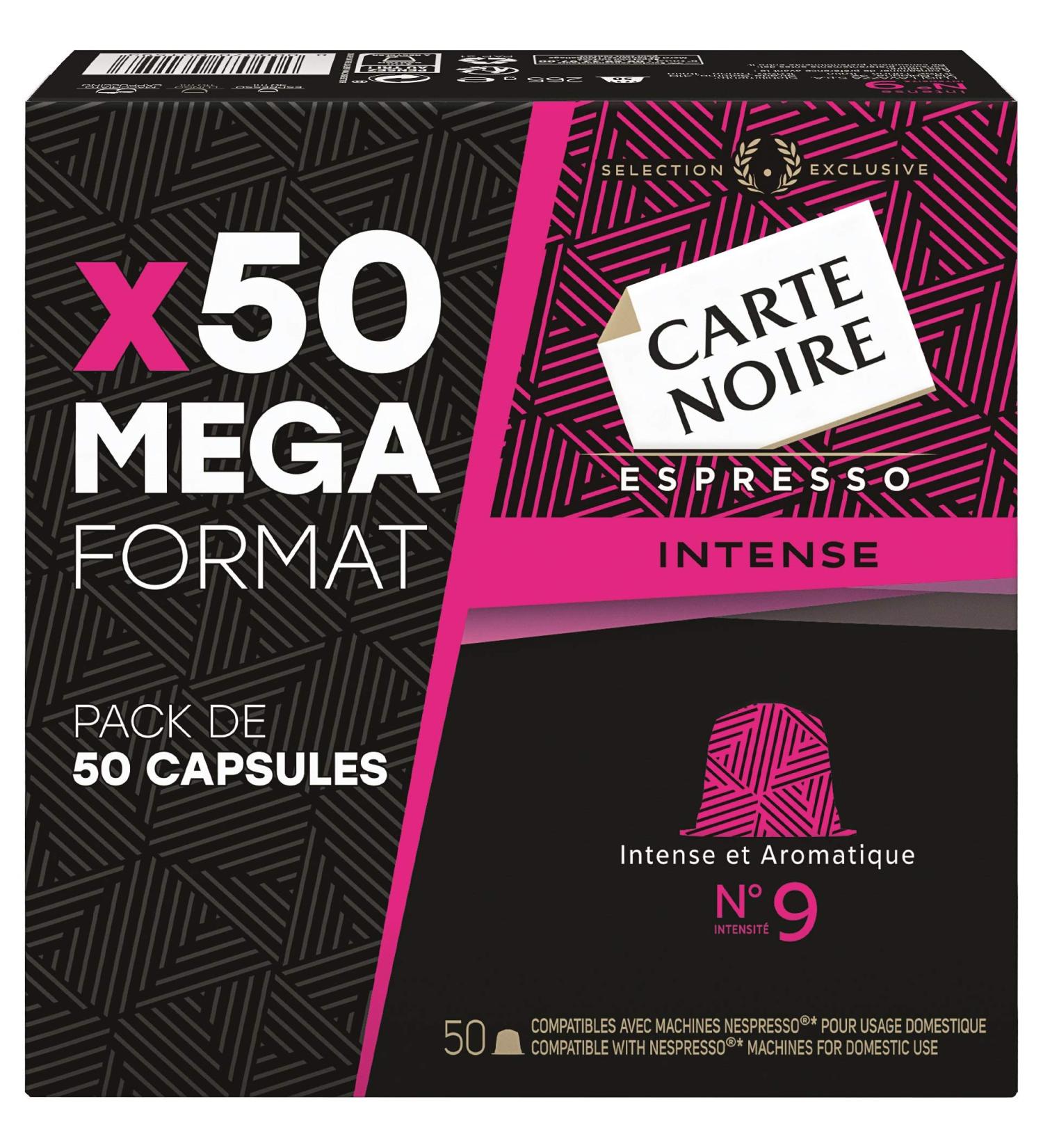 Carte Noire Espresso Intense N 9 50 Coffee Capsules Compatible with Nespresso Coffee Machines Ideal for an Espresso with an Intense Taste and Roasted Notes 100% Arabica Intensity 9 1 Pack - Buy Online on GoSupps.com