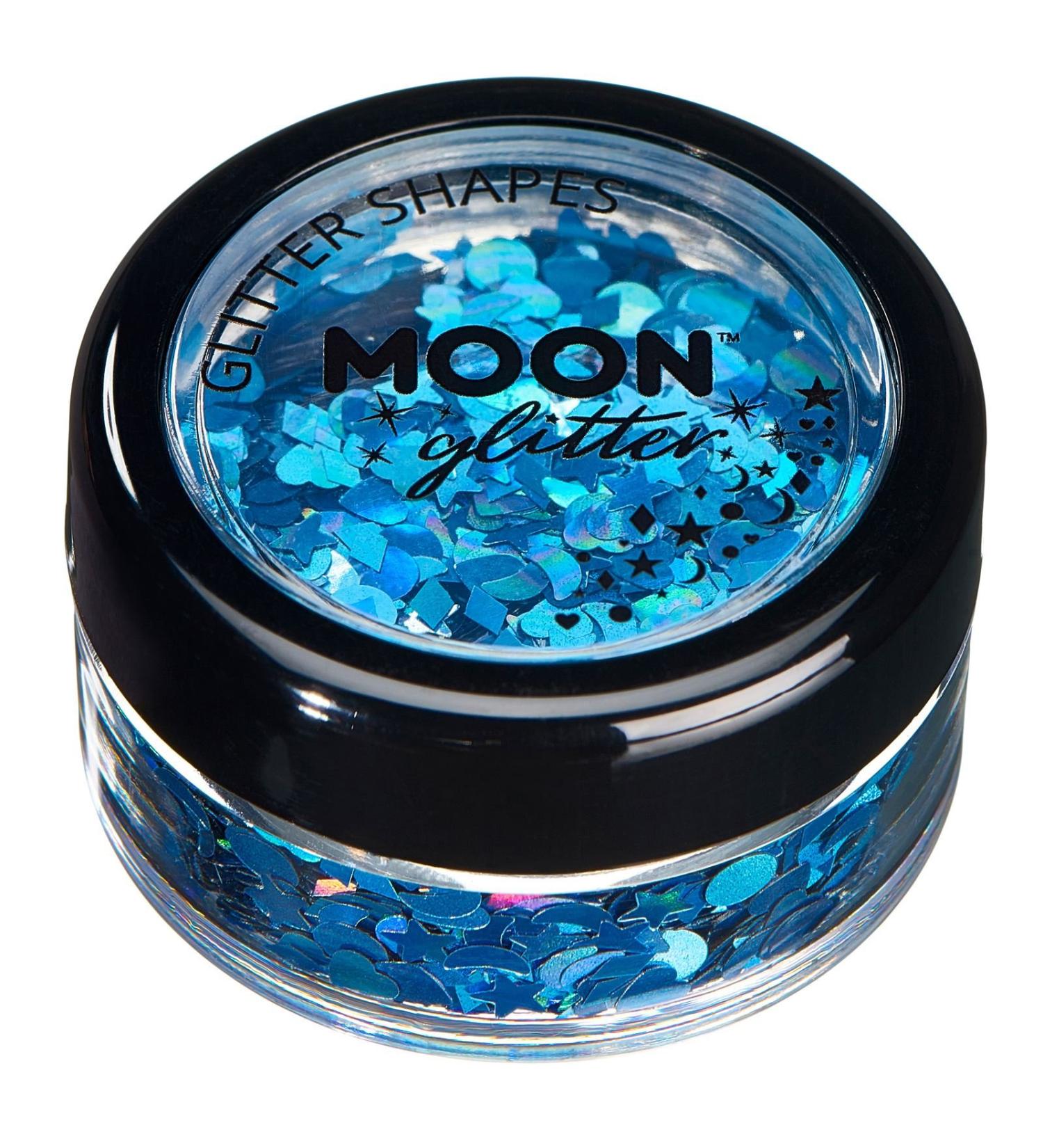 Moon Glitter Holographic Blue Glitter Shapes - 3g | Cosmetic Festival Makeup for Face, Body, Nails, Hair & Lips - Buy Online on GoSupps.com