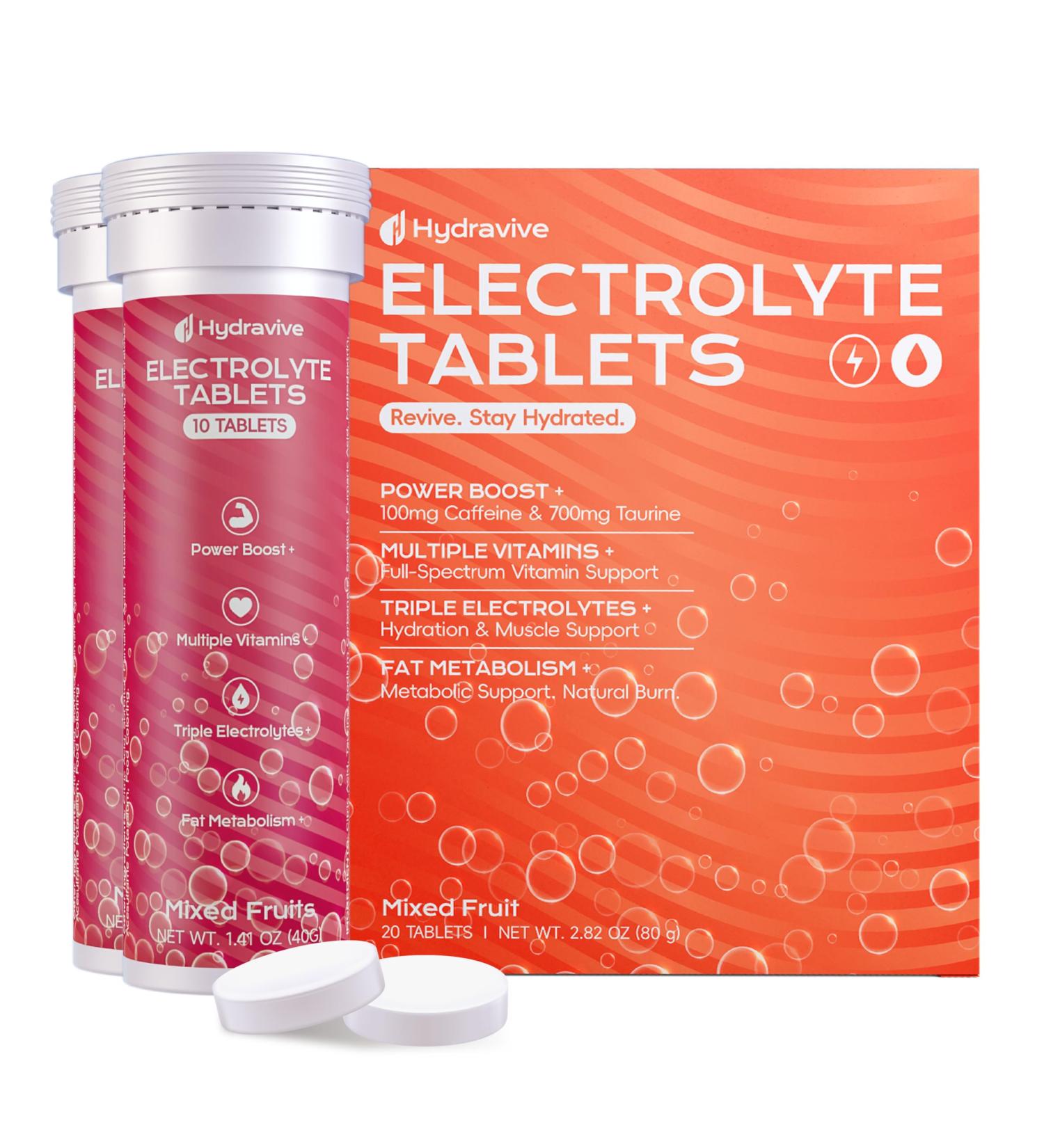 Hydravive Caffeine Effervescent Tablets Clean Energy + Hydration Support with 100mg Caffeine, Taurine, B Vitamins & Electrolytes, Sugar Free, Keto Friendly, Vegan-20 Tabs - Buy Online on GoSupps.com