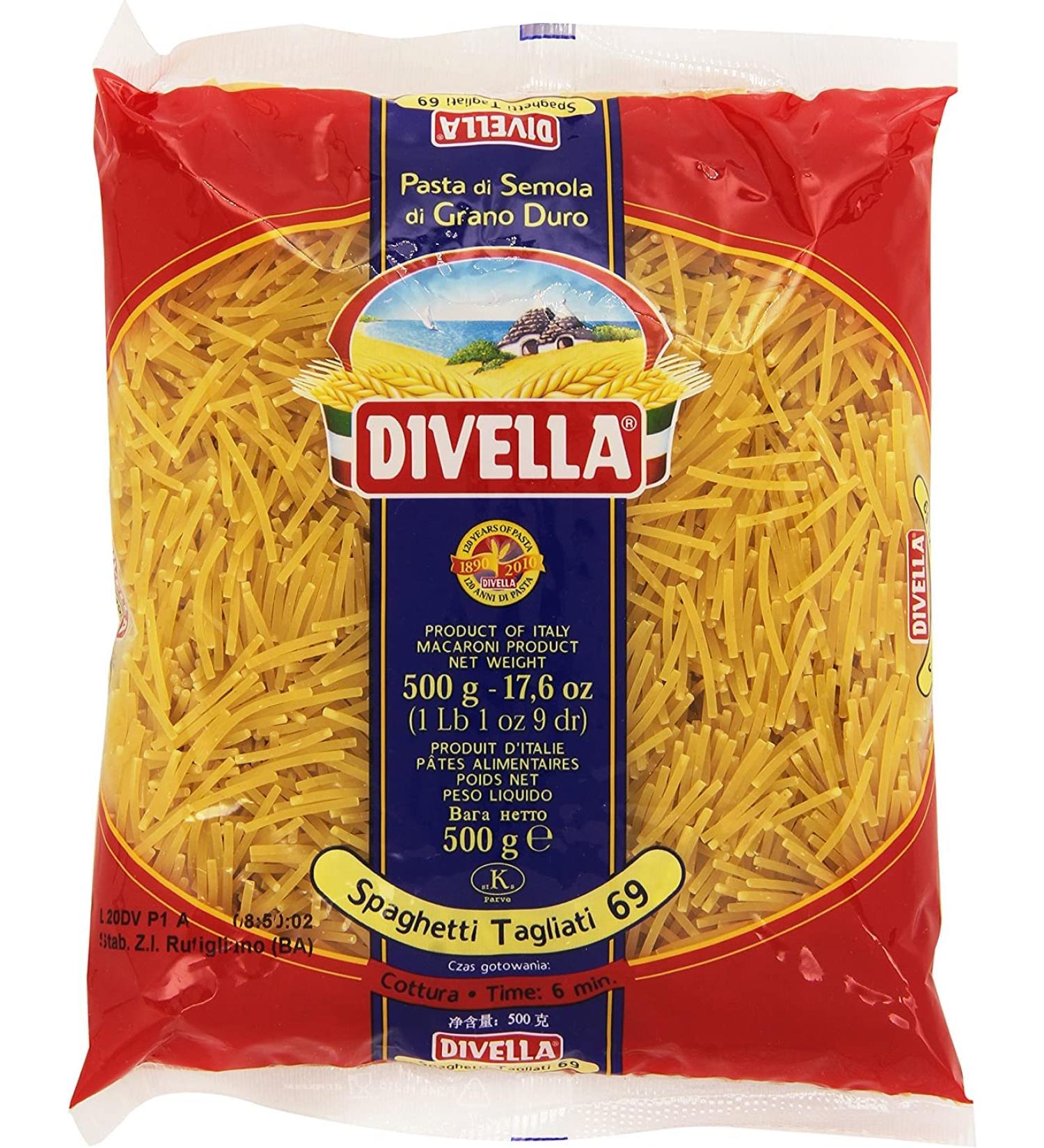  Italian Gourmet E.R. Divella Pack of 24 Spaghetti Tagliati No. 69 Durum Wheat Semolina Pasta 500g + Italian Gourmet Polpa di Pomodoro 400g - Buy Online on GoSupps.com