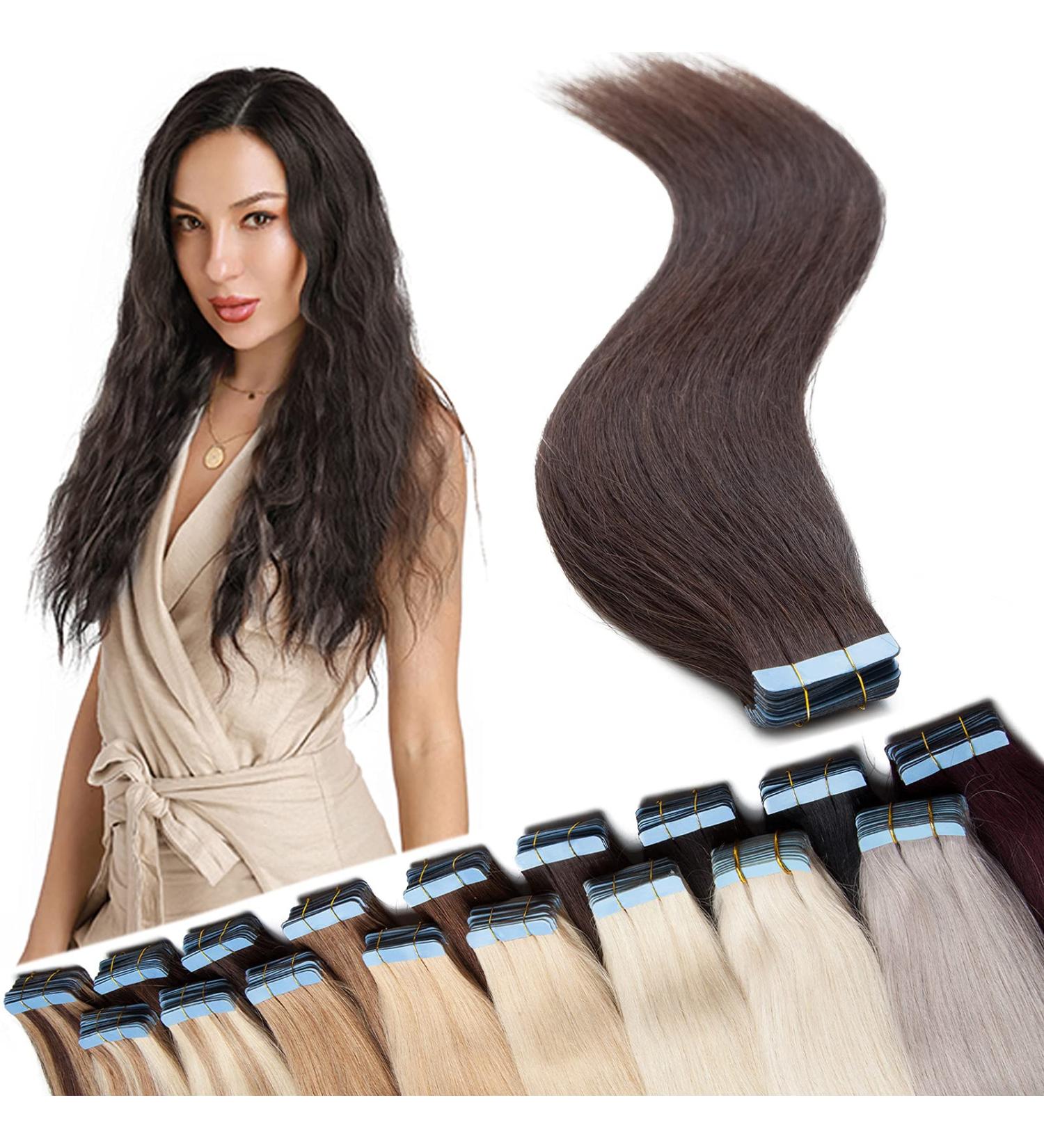 SEGO 50cm Tape-In Hair Extensions - 40 Pieces 100% Remy Human Hair Dark Brown #2 + 10 Free Tapes - Buy Online on GoSupps.com