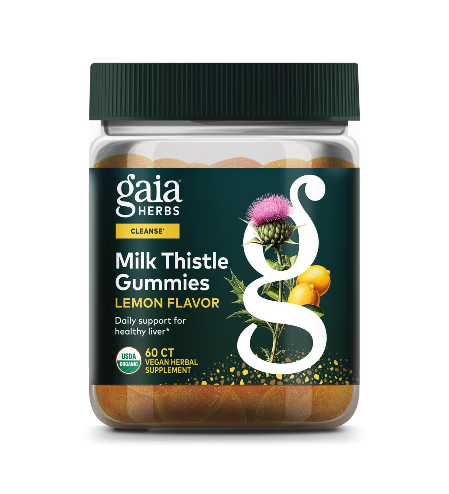 Gaia Herbs Milk Thistle Gummies - Herbal Supplement with Antioxidant Properties for Liver Health & Liver Detox - Lemon Flavored - 60 Vegan Gummies - Buy Online on GoSupps.com