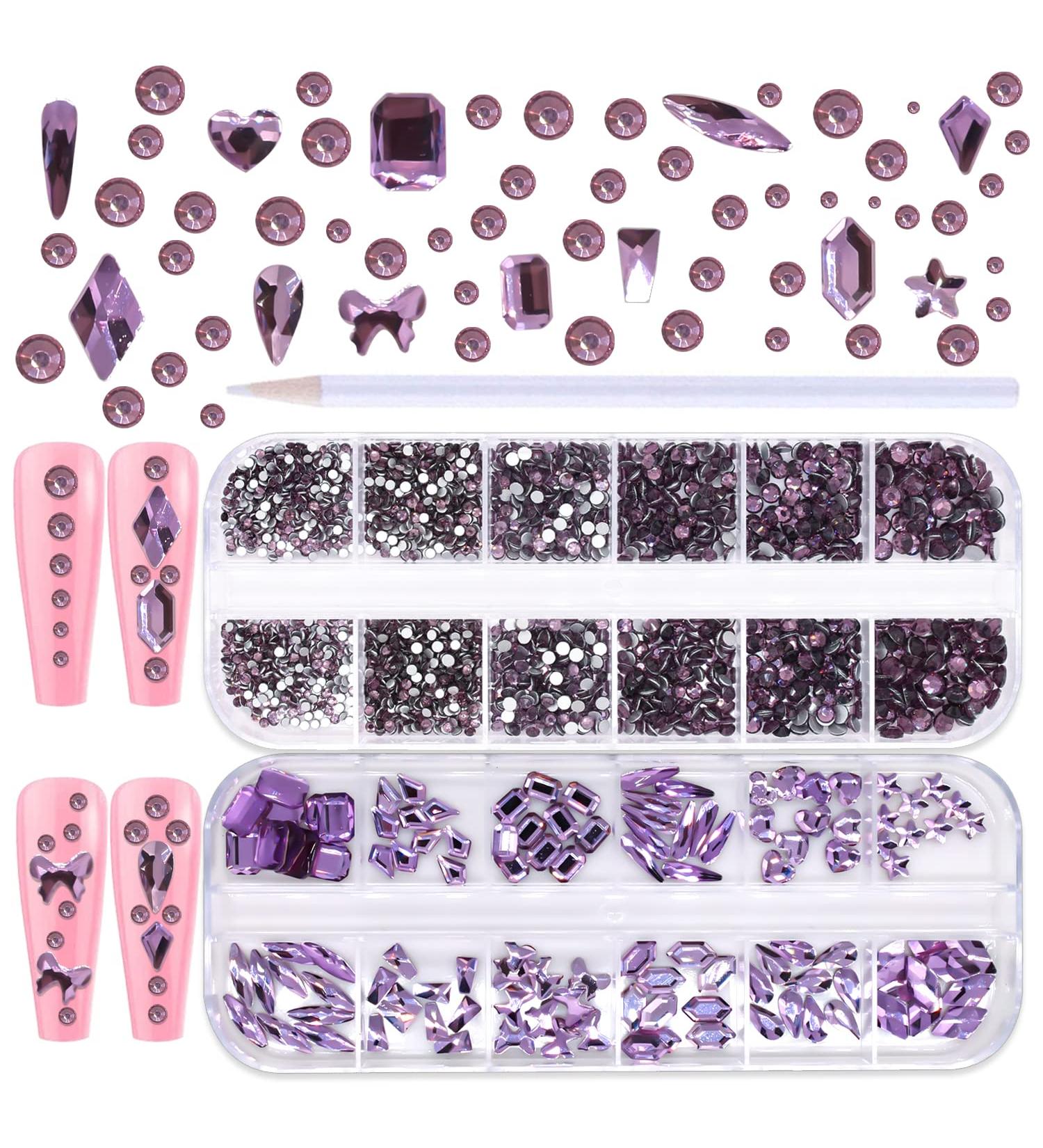 WOKOTO 1620-Piece Purple Nail Rhinestones Kit for Women | Flat Back Crystals for Nail Art, Acrylic Nails, and Eye Gems - Buy Online on GoSupps.com