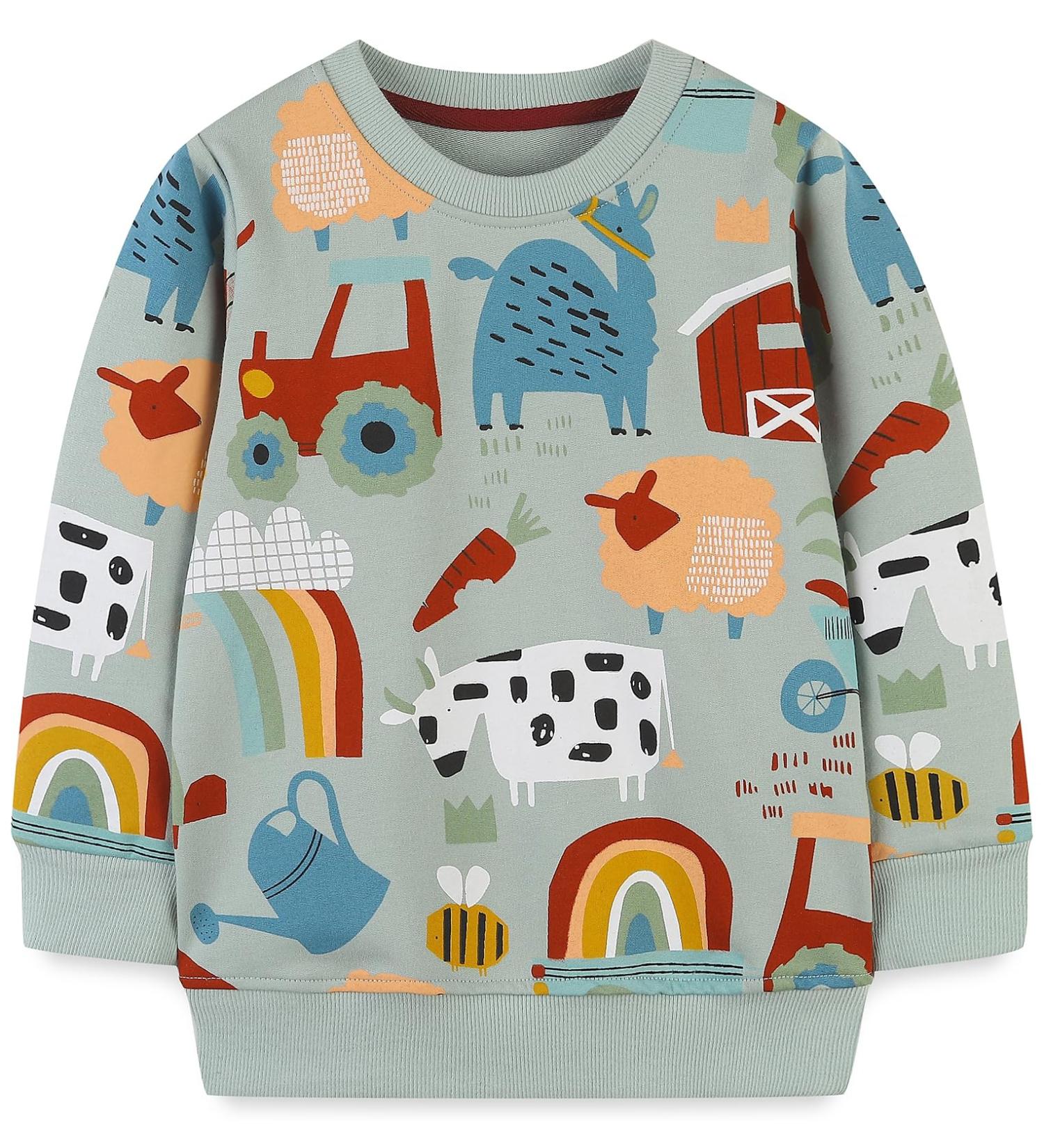 Girls Cotton Sweatshirt for Kids | Green Long Sleeve Pullover | Toddler Clothes | Age 3-4 Years - Buy Online on GoSupps.com