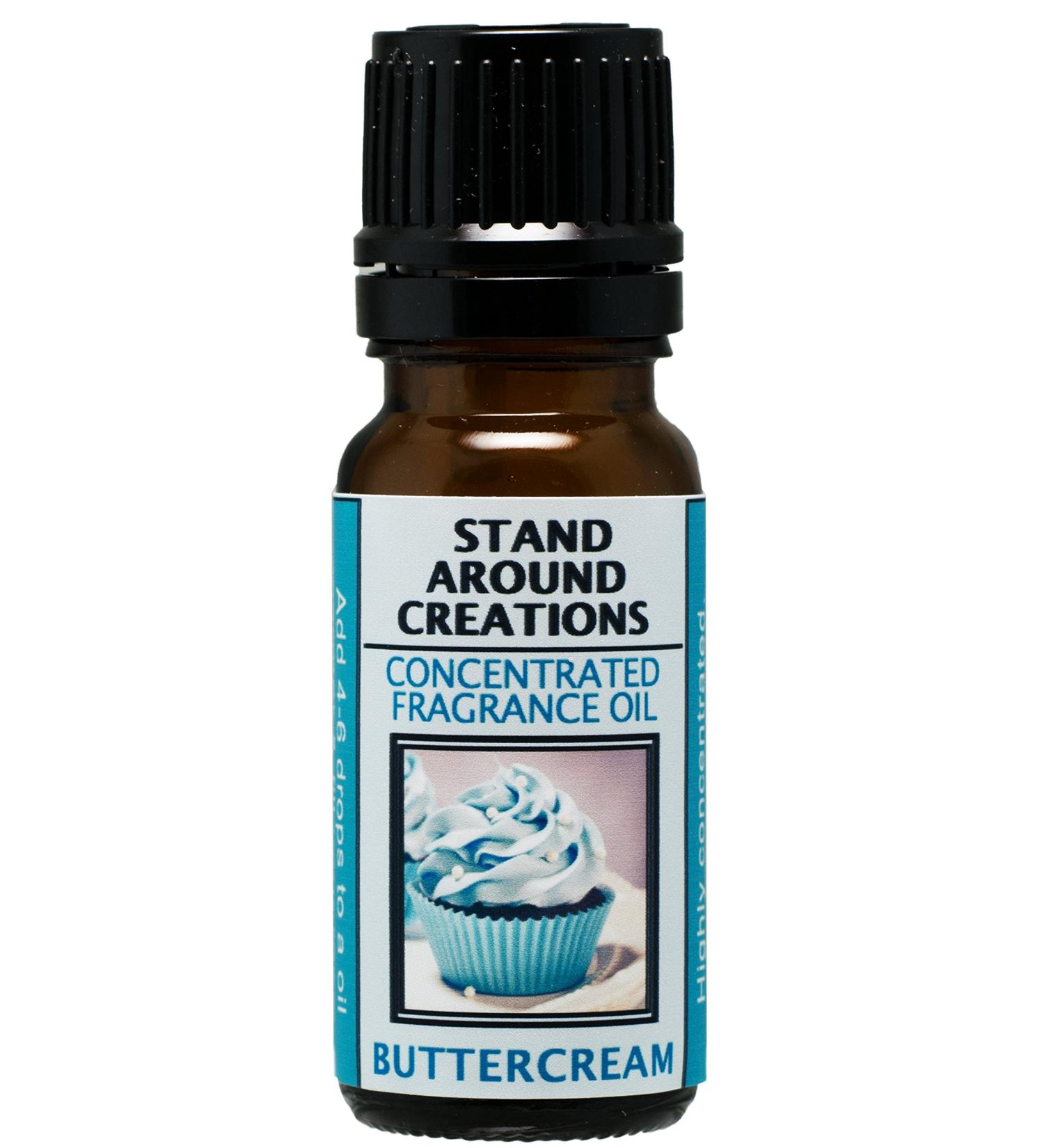 Concentrated Fragrance Oil - Buttercream : A rich blend of fresh churned butter sugar and creamy vanilla bean. Infused w/essential oils.(.33 fl.oz.)