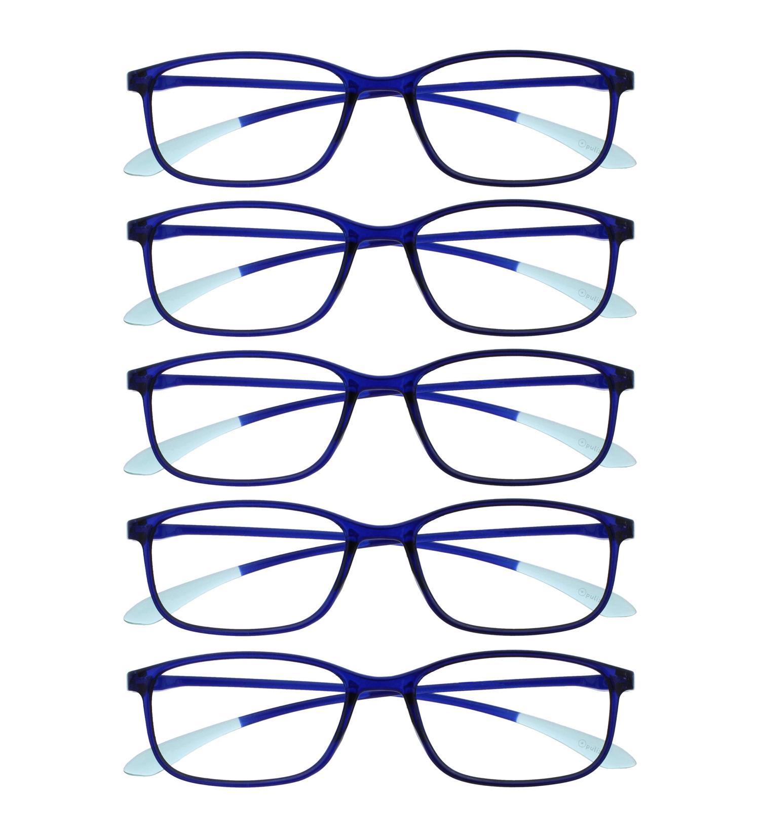 Opulize ICE Reading Glasses - 5 Pack Ultralight Crystal Blue Frames for Men & Women +2.00 Diopters - Buy Online on GoSupps.com