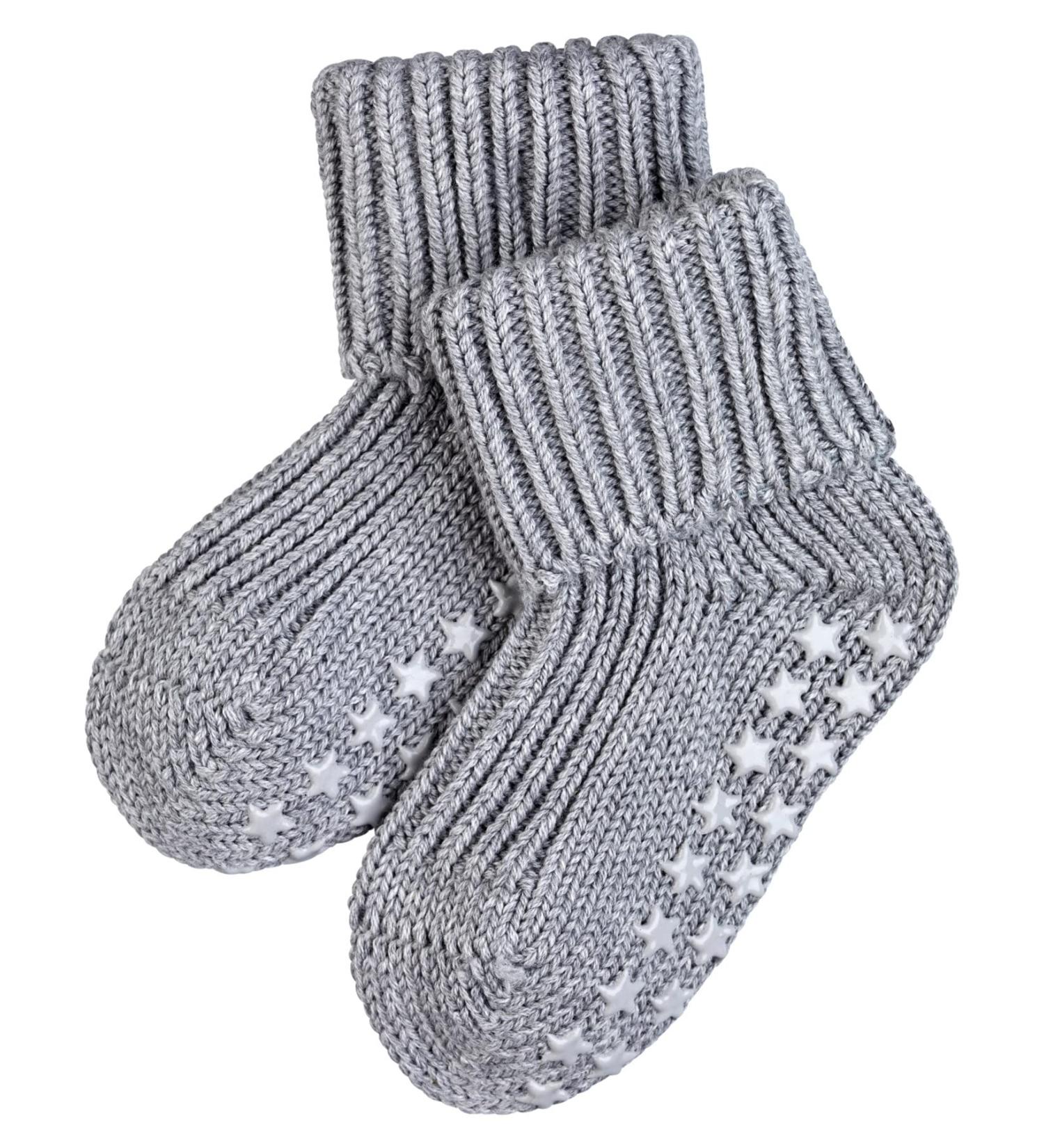 FALKE Unisex Baby Catspads Cotton Slipper Socks 0-6 Months - Grey - Soft Blue White - Silicone Nubs for Improved Grip - 1 Pair - Buy Online on GoSupps.com
