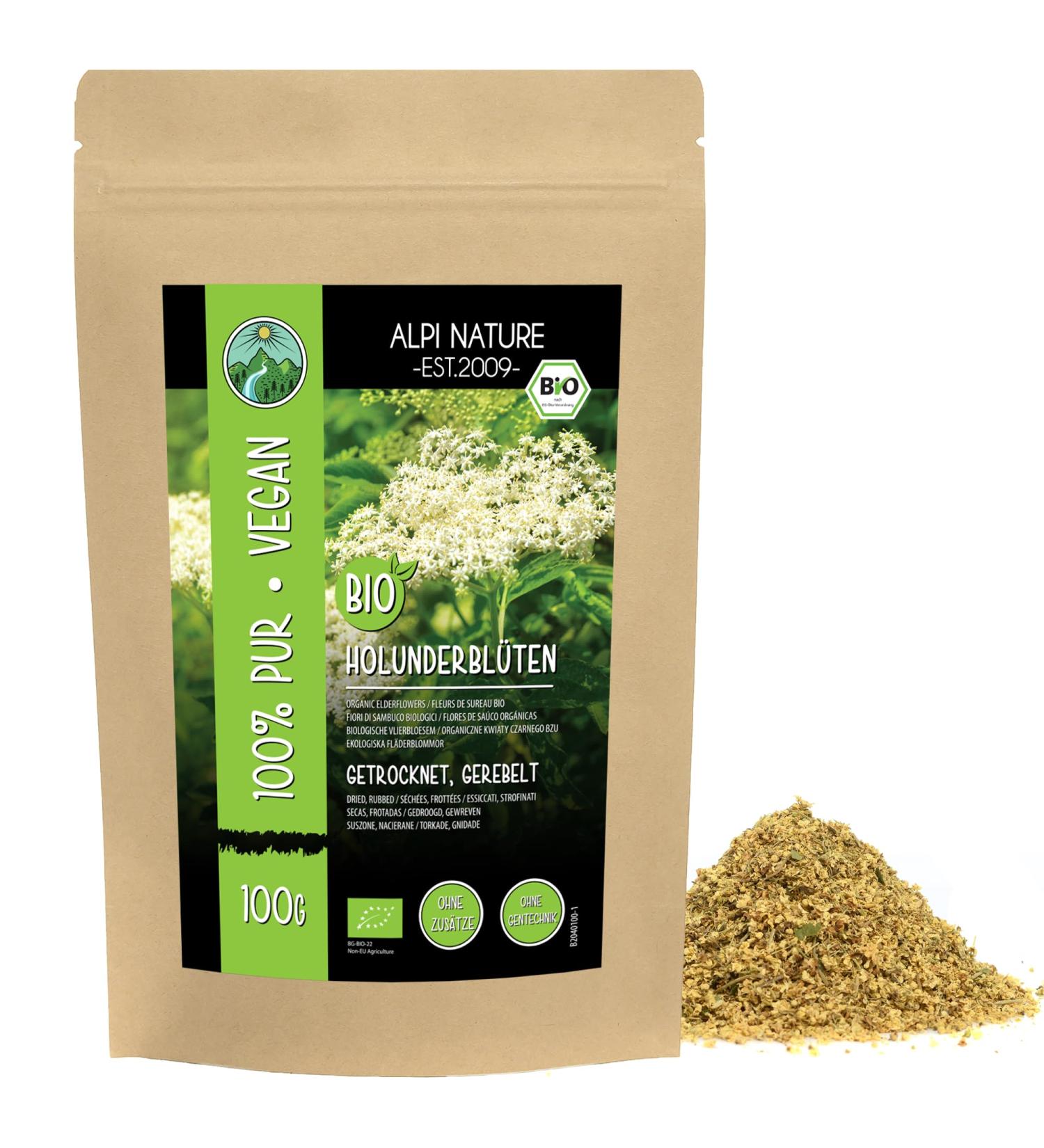 Alpi Investment OOD Alpi Nature Organic Elderflower dried 100 g organic elderberry flowers rubbed elderflower from wild collection Elderberry Tea Organic Elderflower Tea 100 natural - Buy Online on GoSupps.com