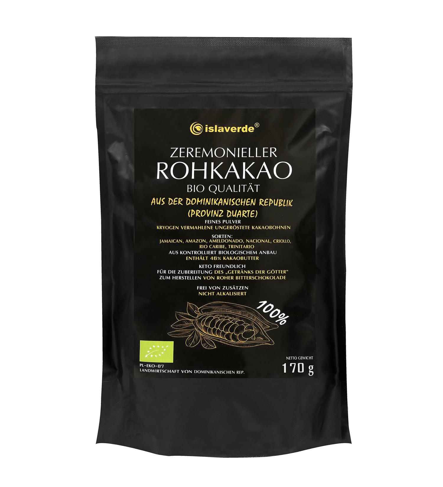 Islaverde Organic Raw Cocoa Powder 100% - Premium Dominican Republic 46% Fat Sugar-Free 170g - Buy Online on GoSupps.com