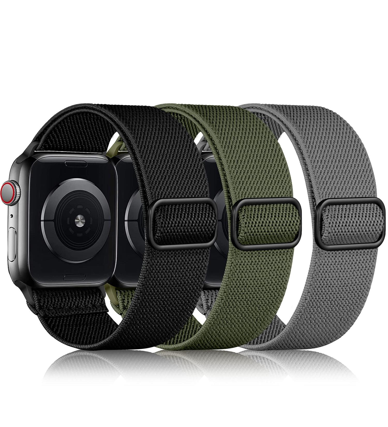 DaQin 3 Pack Stretchy Solo Loop Compatible with Apple Watch Band - Braided Elastic Nylon Bands for Apple Watch SE/iWatch Series 1-8 - Men Women - Black/Army Green/Dark Gray 42mm/44mm/45mm/49mm - Buy Online on GoSupps.com
