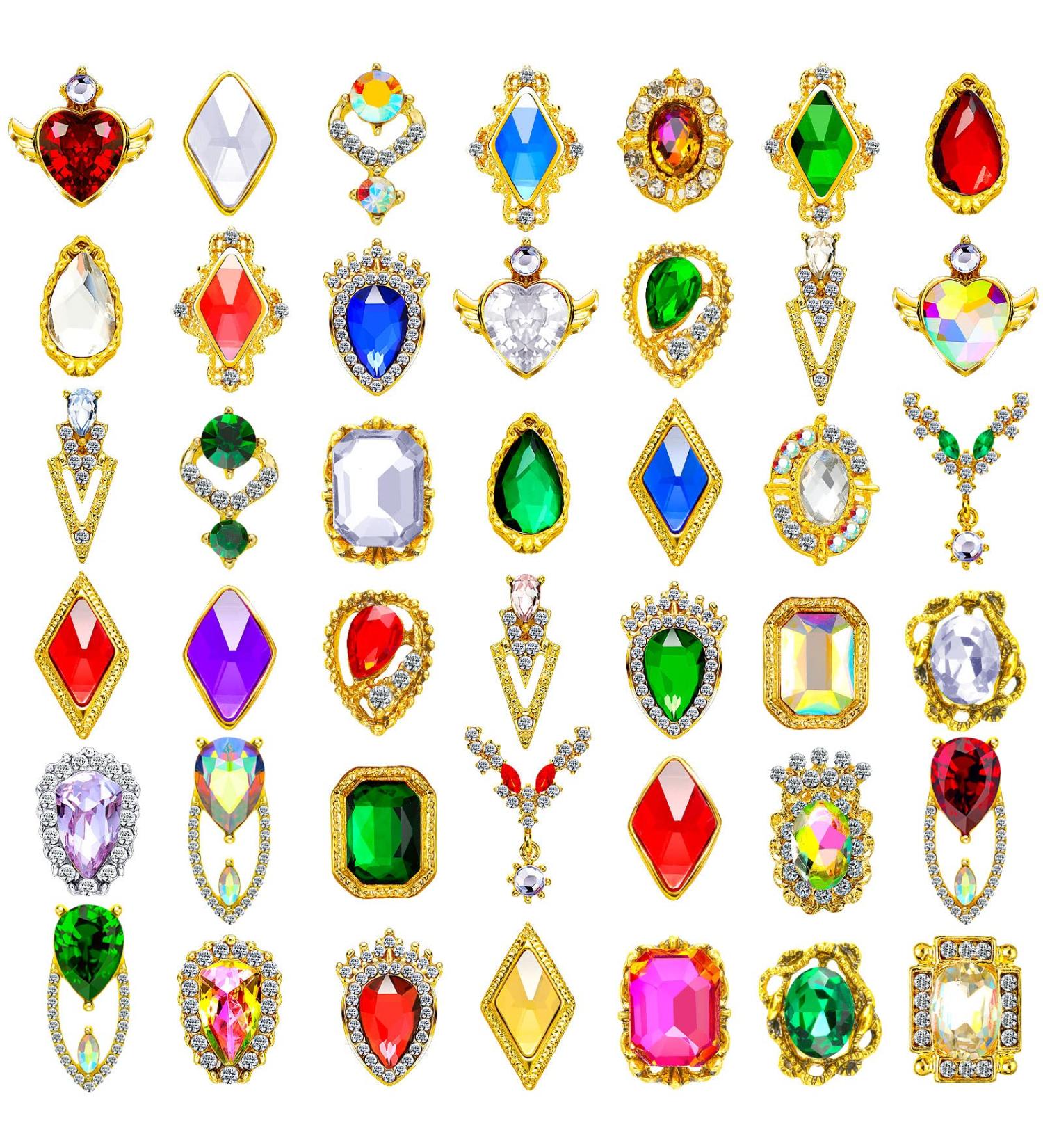 84 Pieces 3D Nail Charms Gold Heart Drop Rhinestones Art for Acrylic Nails - Colorful Crystals and Big Gems - DIY Nail Decorations for Women and Girls - 42 Styles (Bright Style) - Buy Online on GoSupps.com